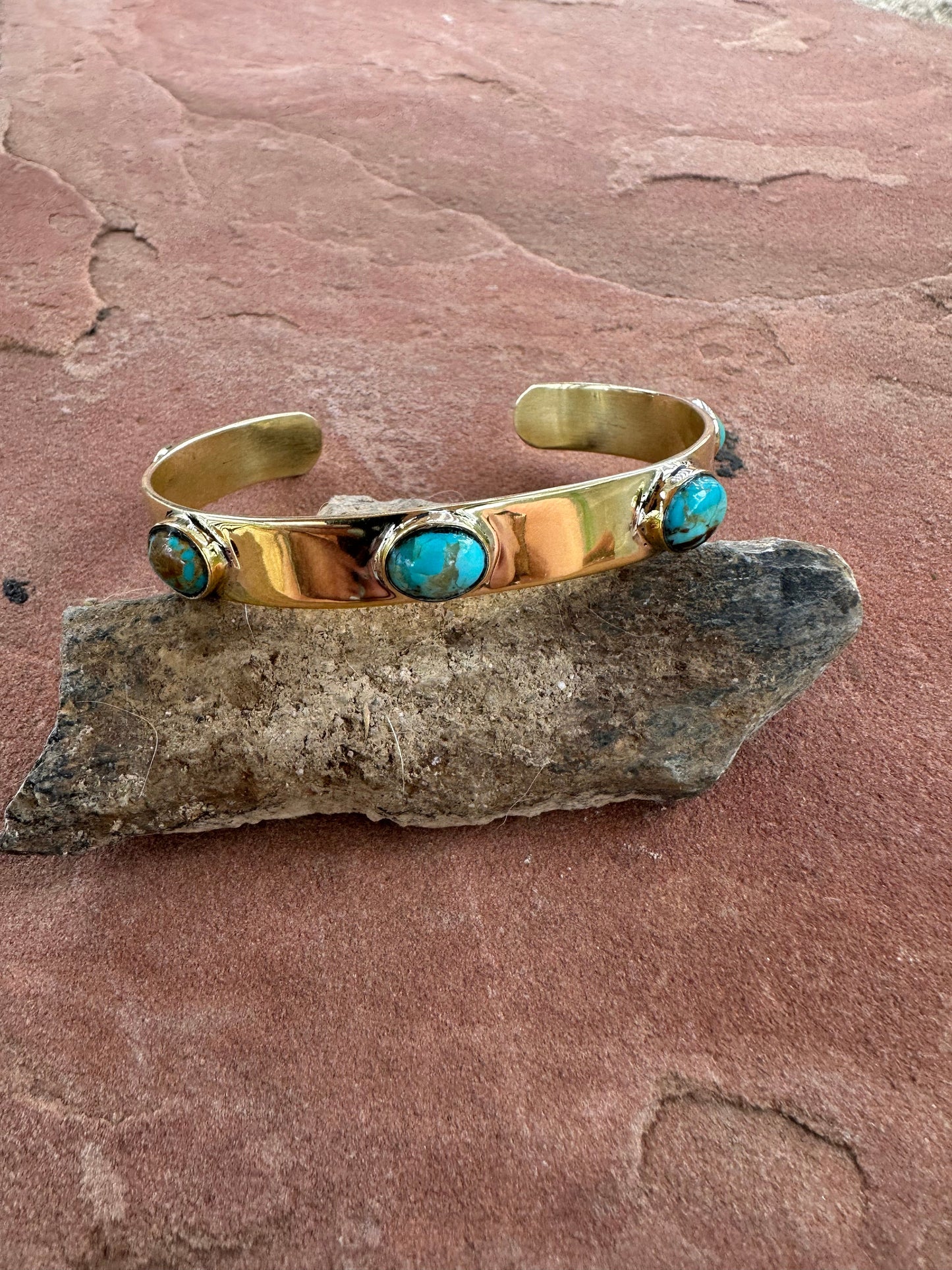 “The Golden Collection” Summerhaven Handmade Natural Turquoise Gold Plated Bracelet Cuff