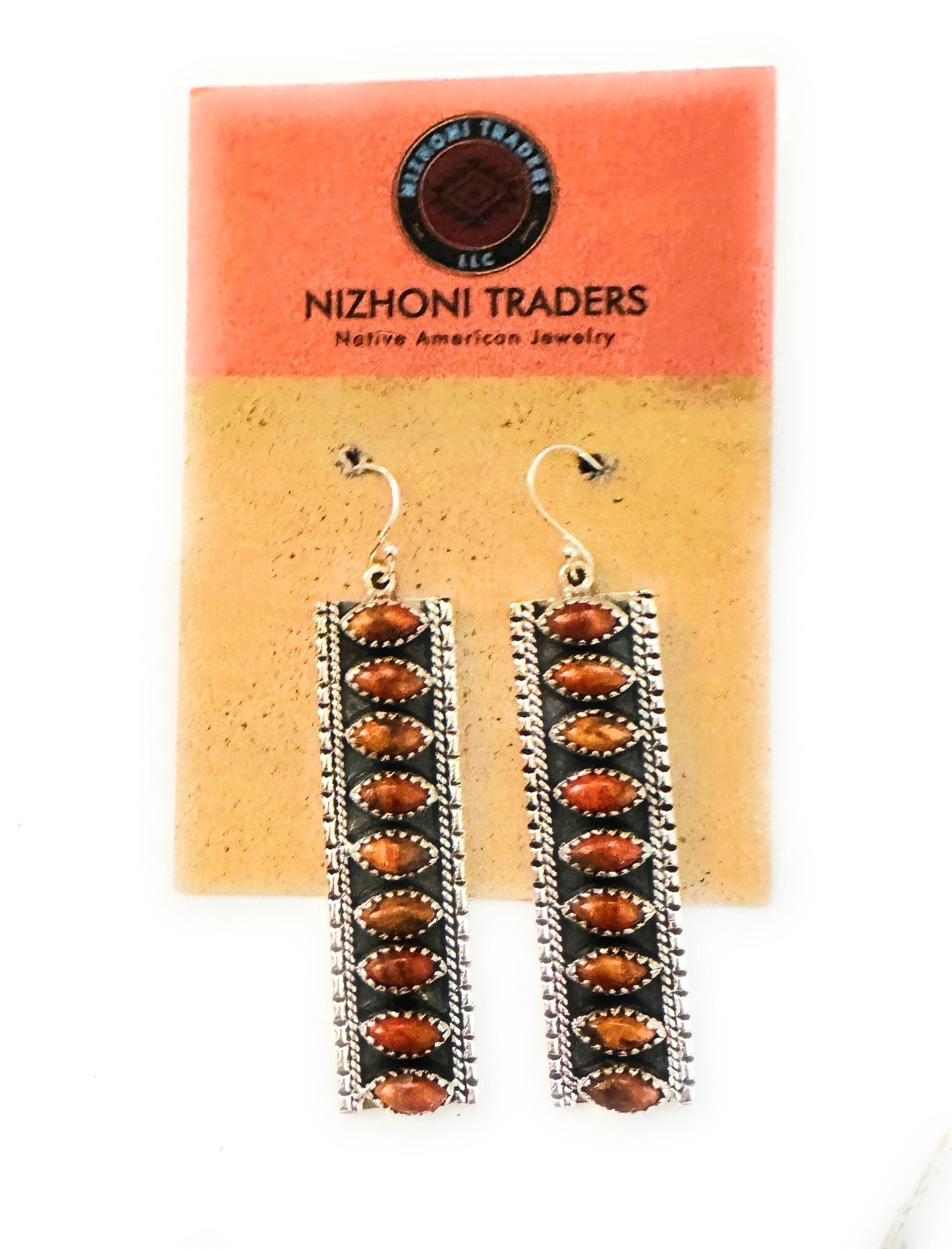 Handmade Orange Spiny & Sterling Silver Dangle Earrings Signed Nizhoni