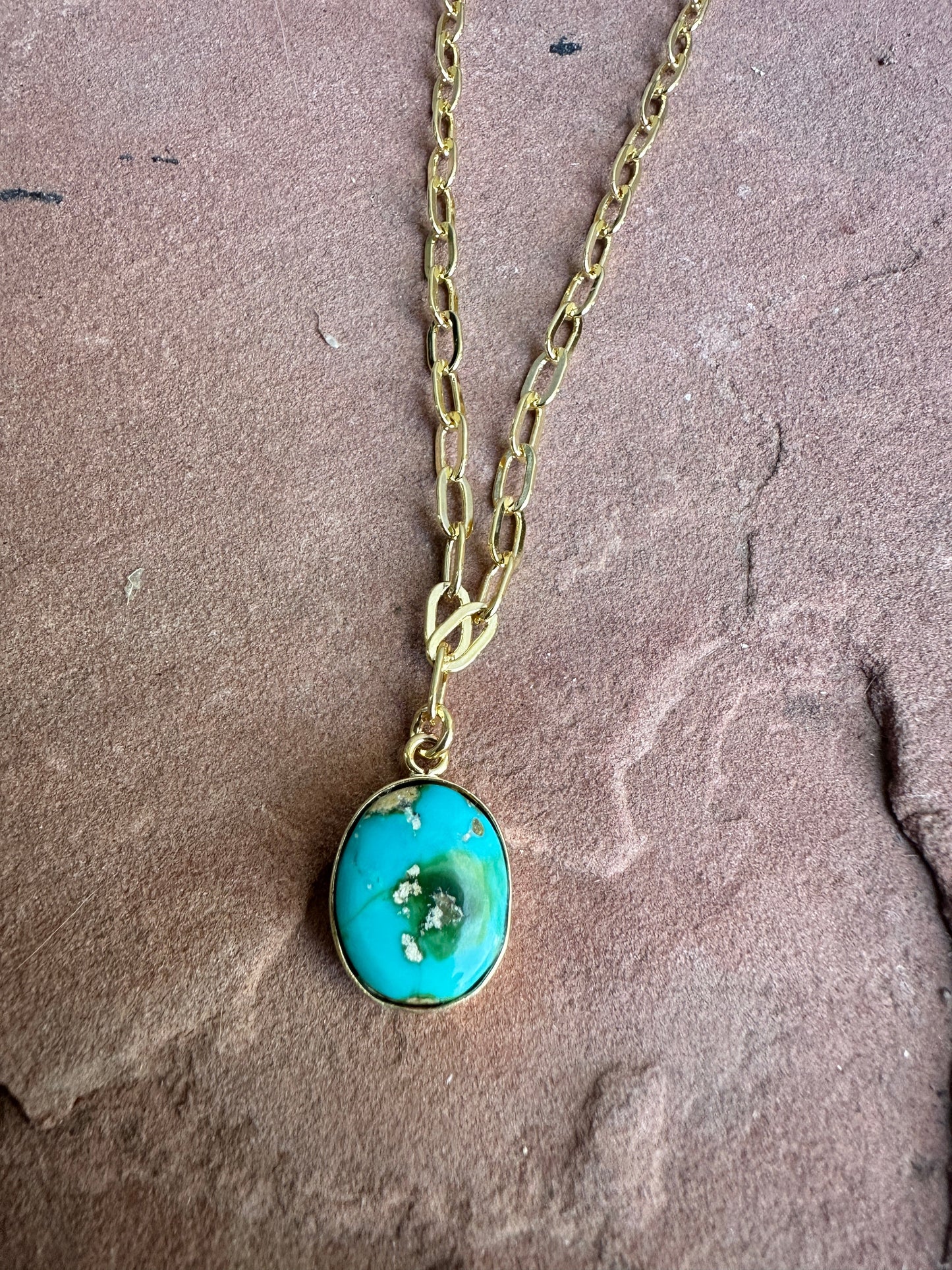 “The Golden Collection” THE SONORAN Handmade Natural Sonoran Mountain Turquoise 14k Gold Plated Necklace CIRCLE