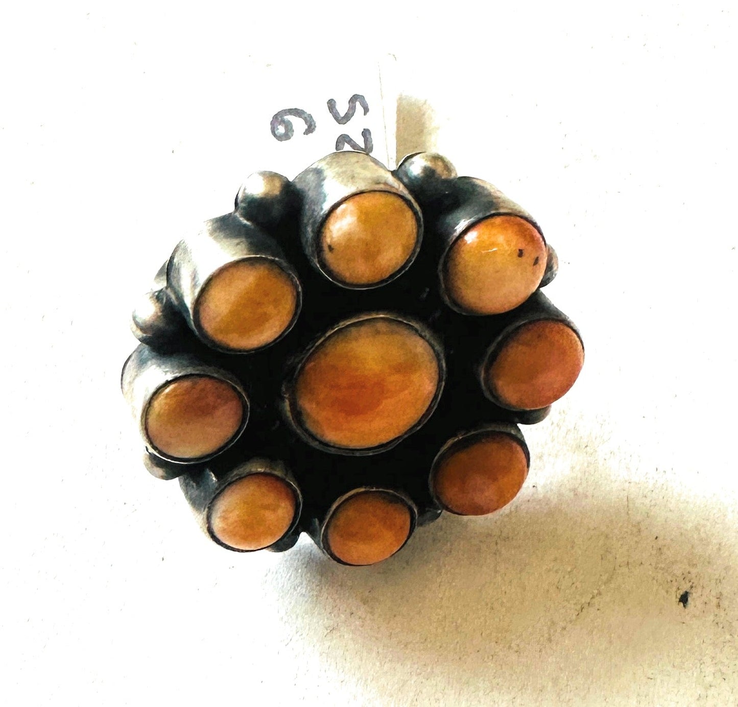 Navajo Sterling Silver & Orange Spiny Cluster Ring Size 6