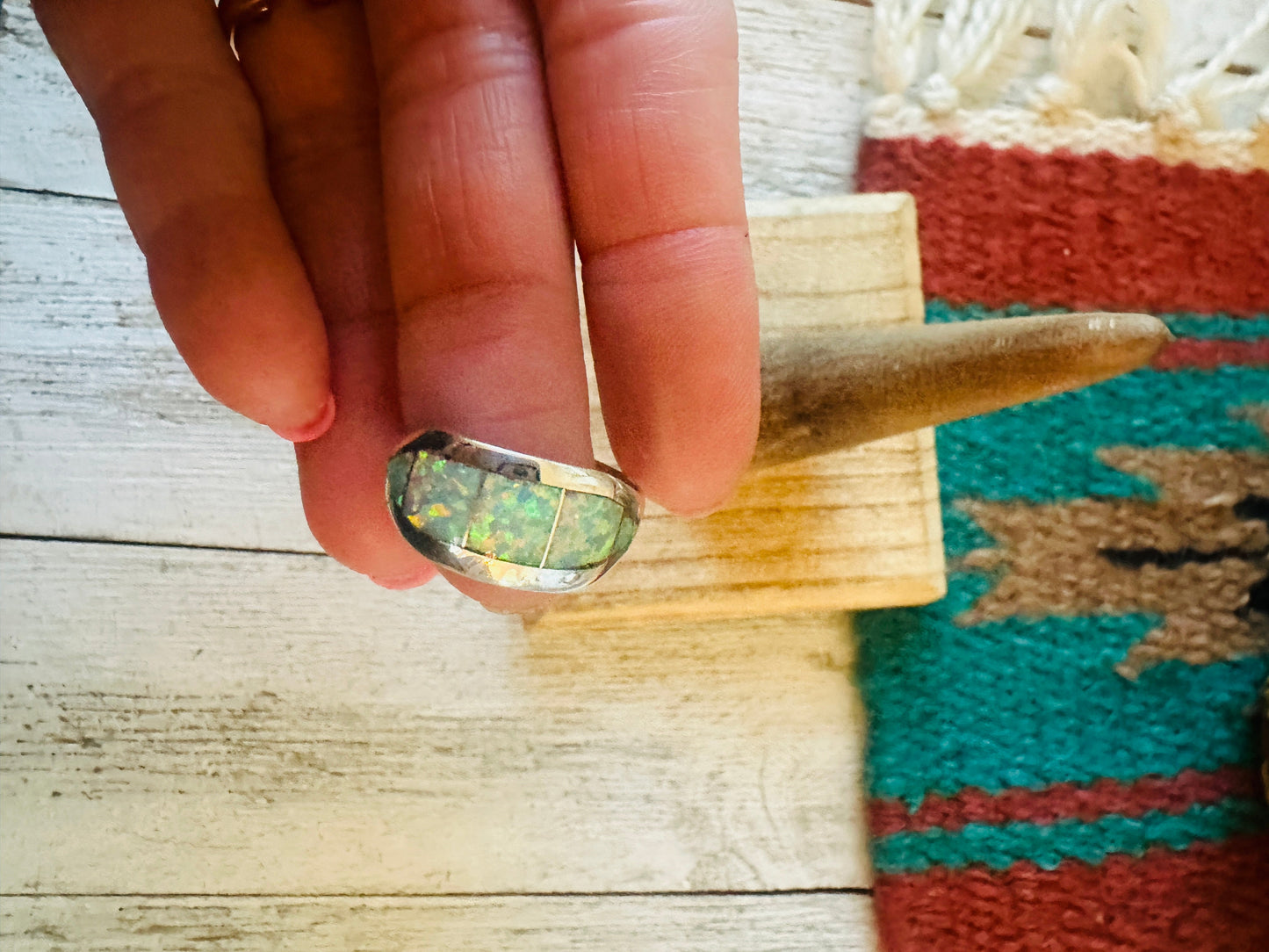 Navajo Sterling Silver & Opal Inlay Band Ring