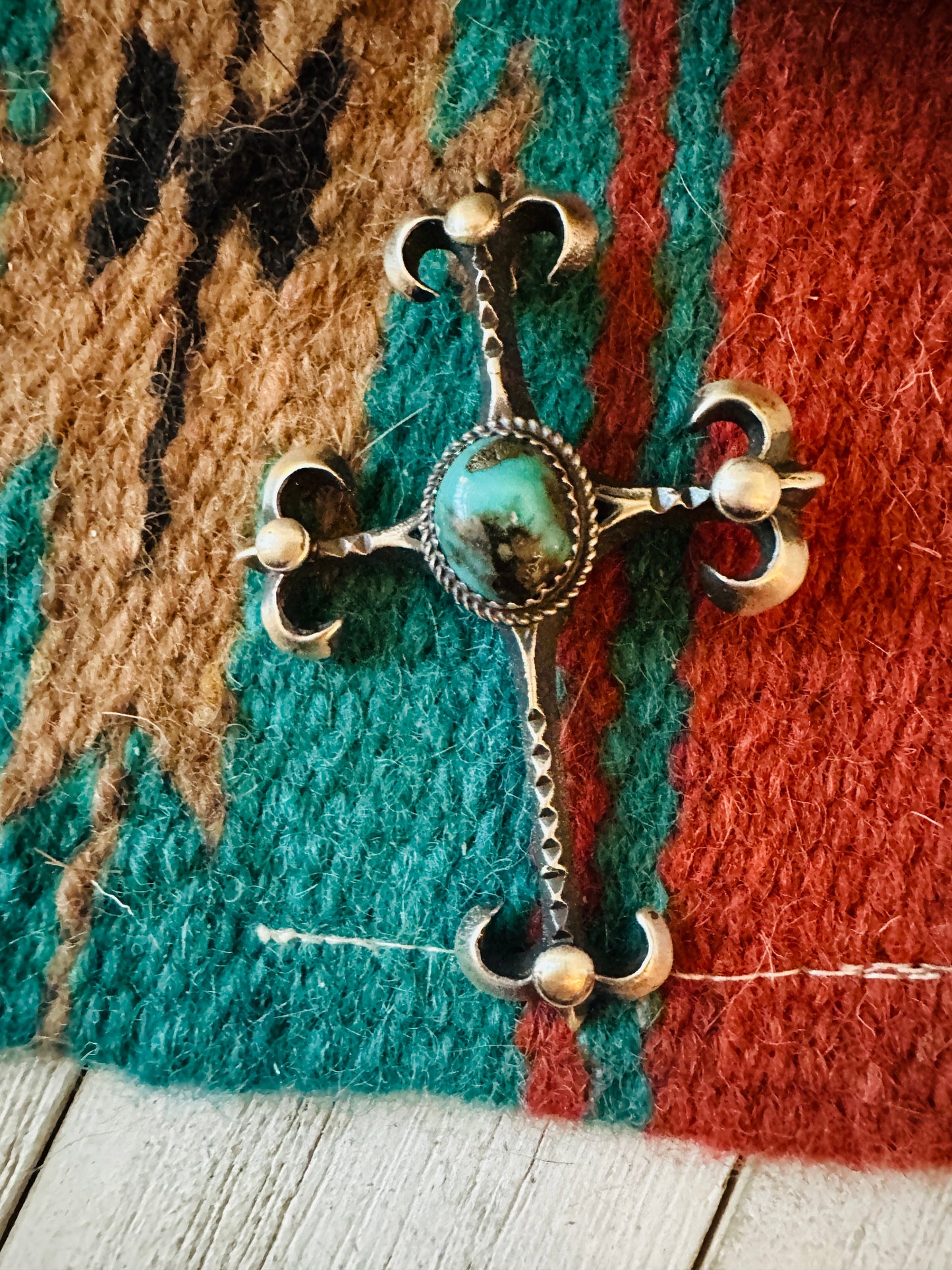 Navajo Sterling Silver & Turquoise Cross Pendant by Martha Cayatineto