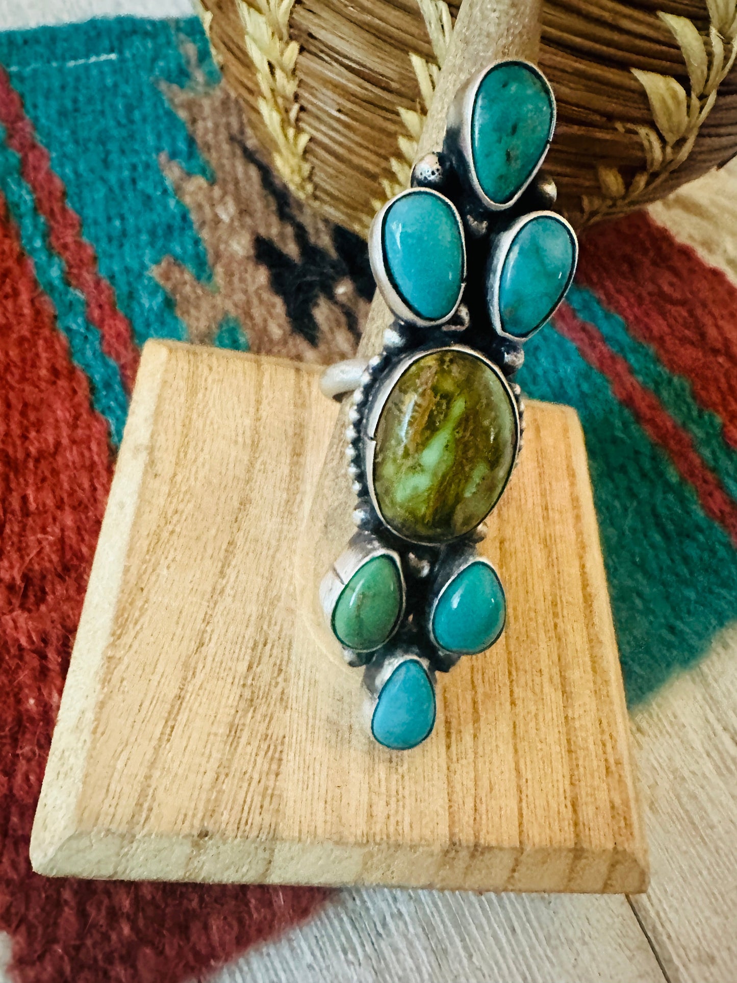 Navajo Turquoise & Sterling Silver Adjustable Statement Ring