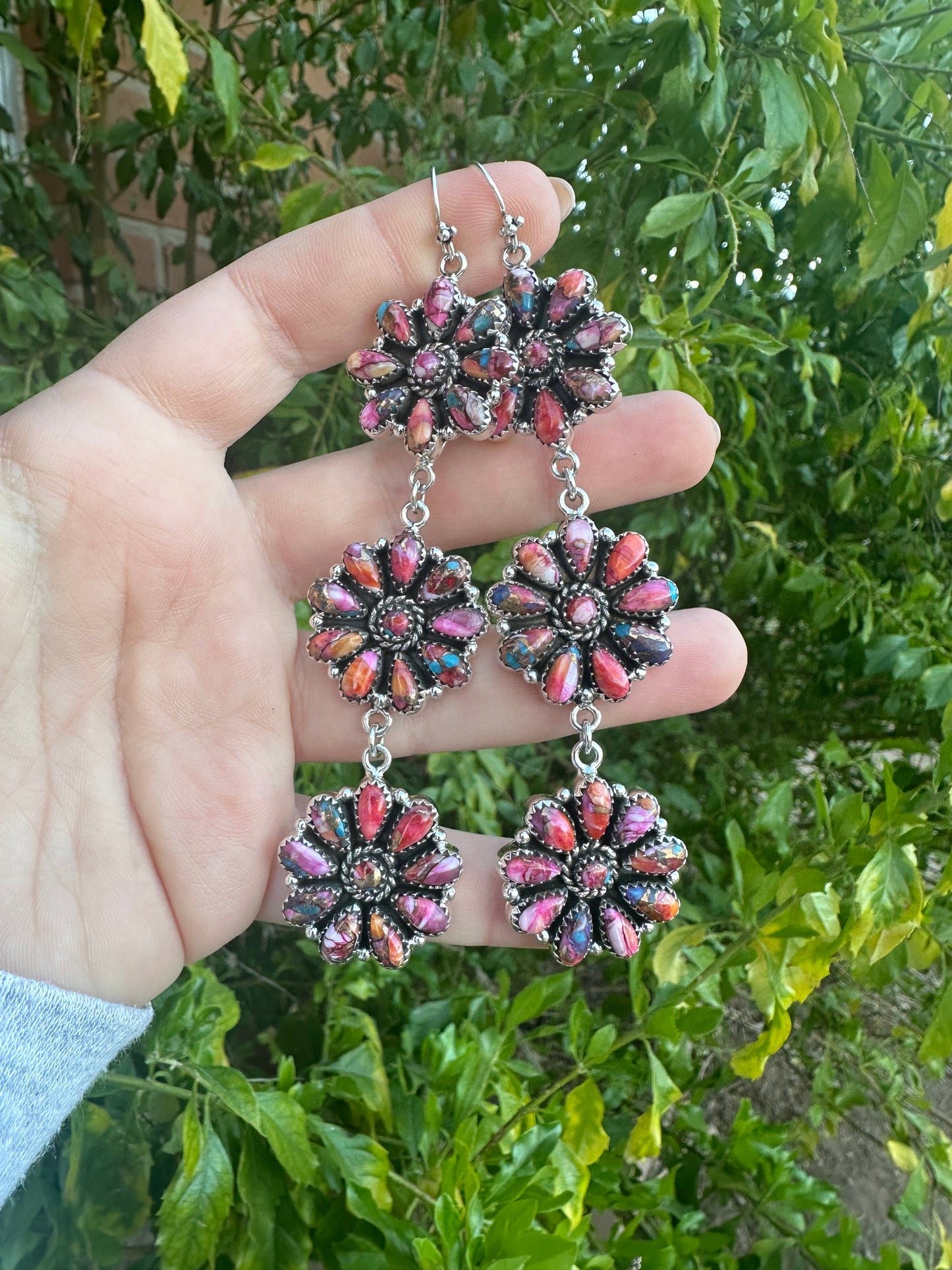 “Better Than Revenge” Handmade Pink Dream Mojave and Sterling Silver Flower Dangle Earrings