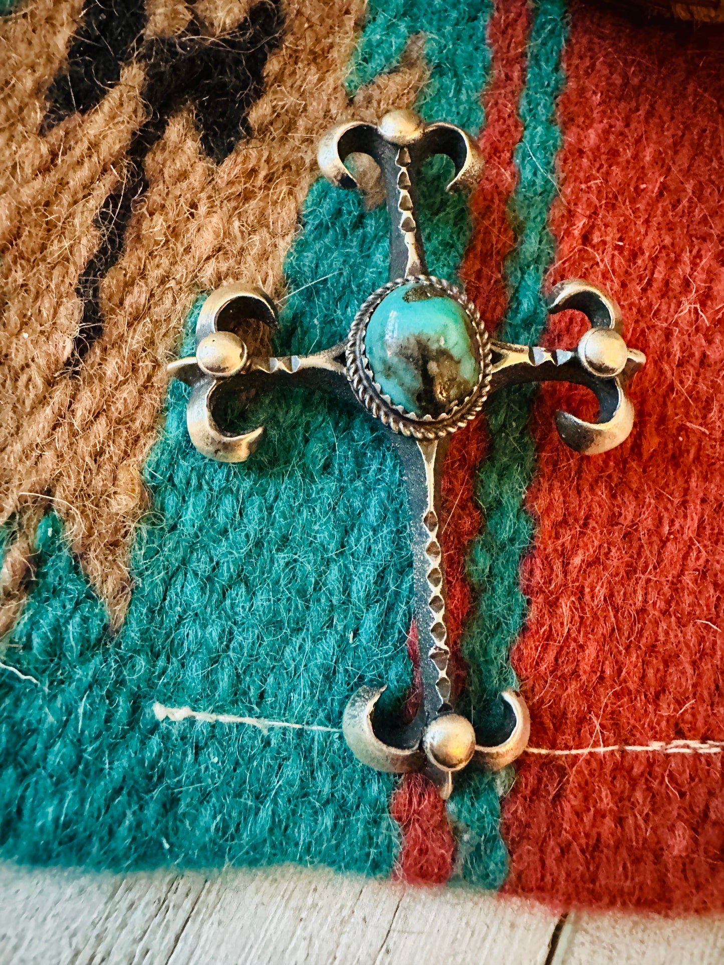 Navajo Sterling Silver & Turquoise Cross Pendant by Martha Cayatineto