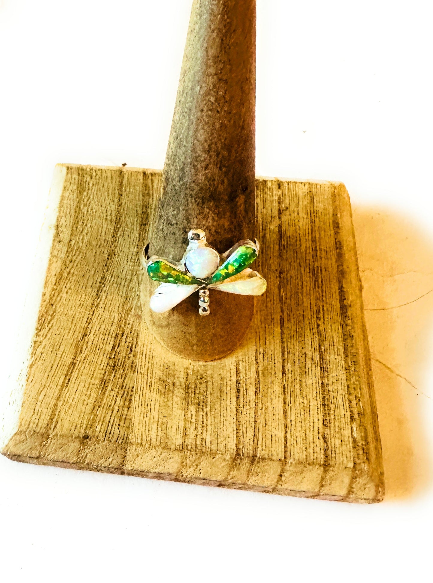 Navajo Sterling Silver, Green & White Opal Dragonfly Ring