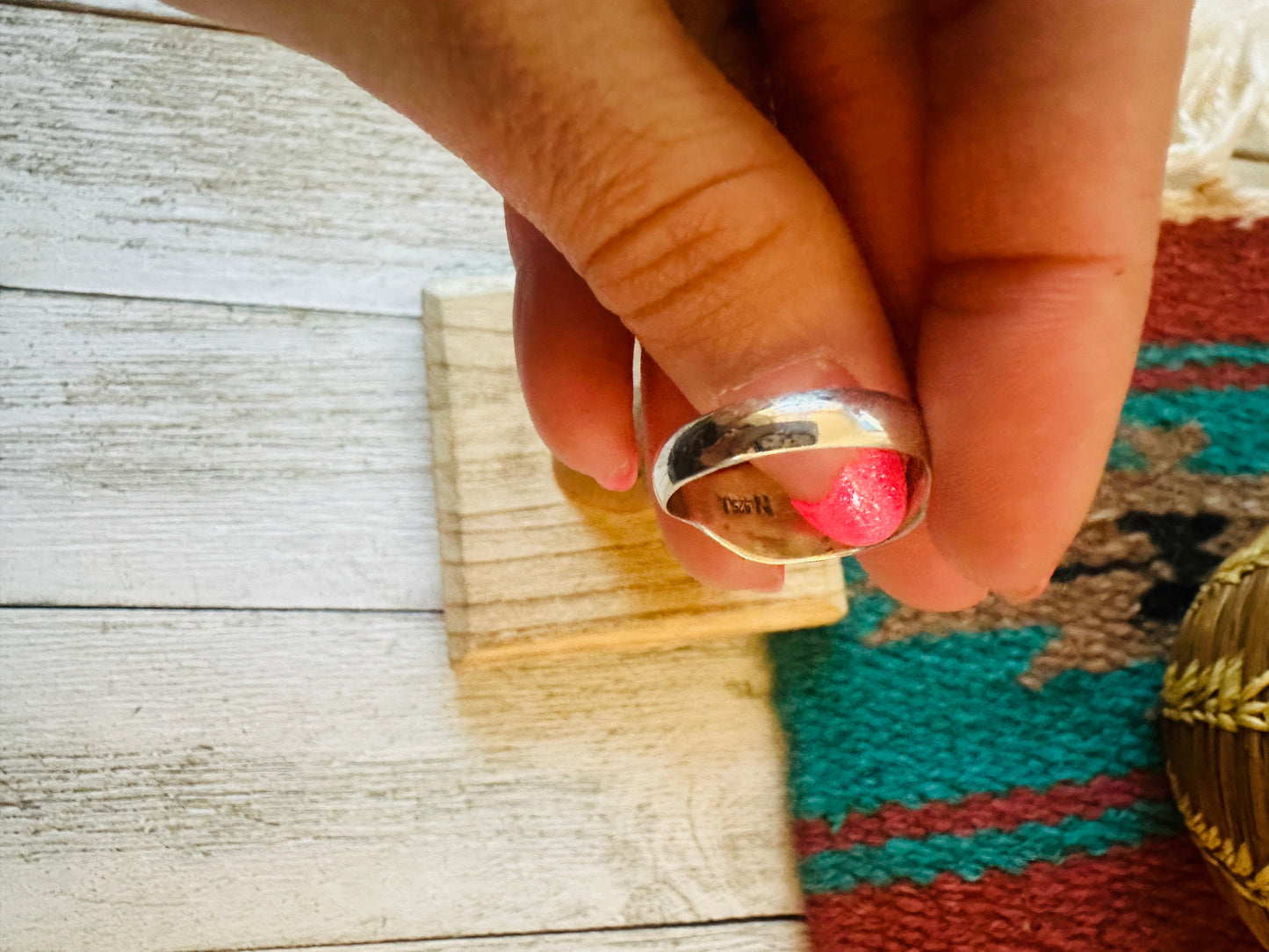 Navajo Sterling Silver & Opal Inlay Band Ring