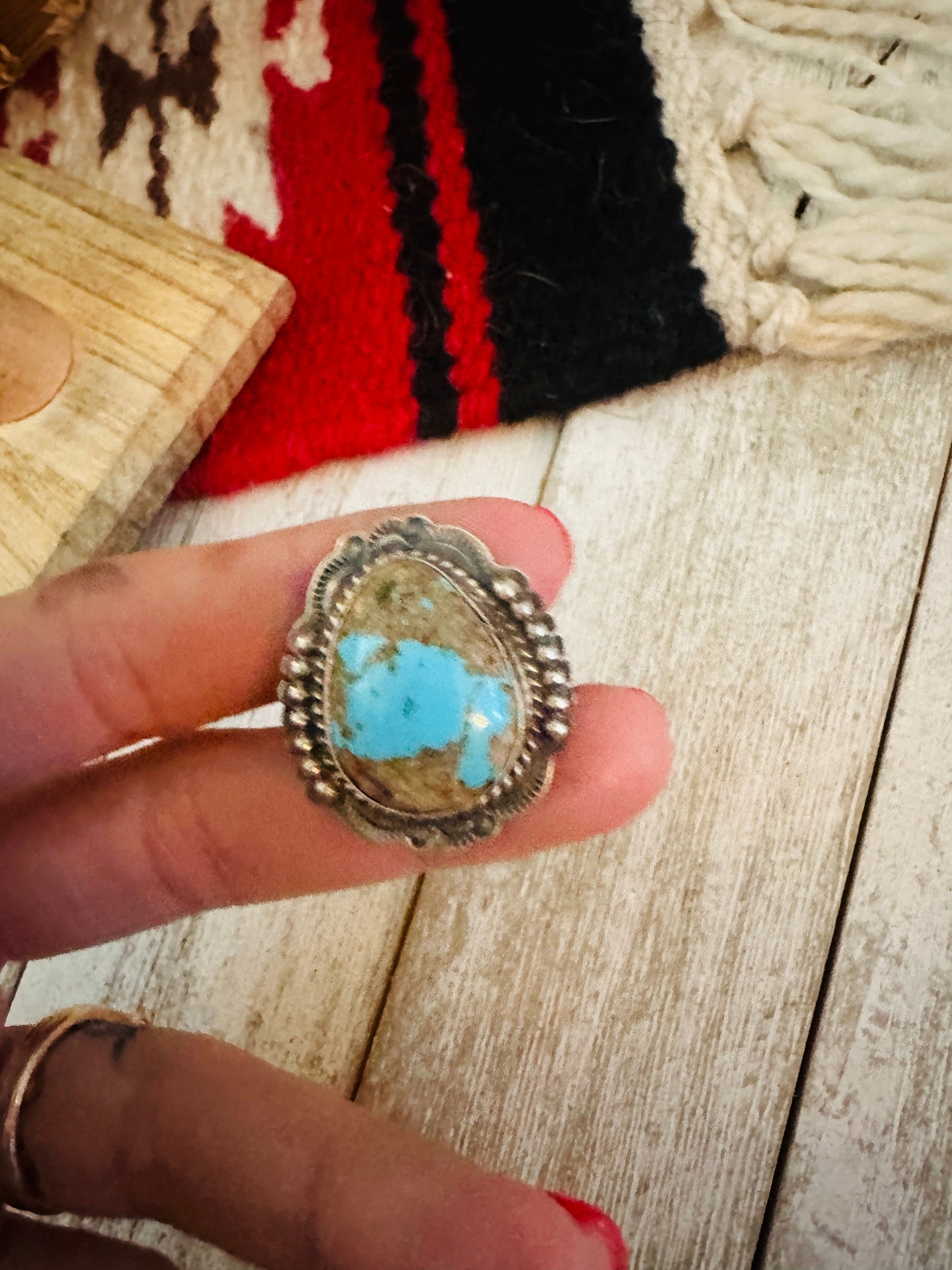 Navajo Sterling Silver & Number 8 Turquoise Ring Size 7