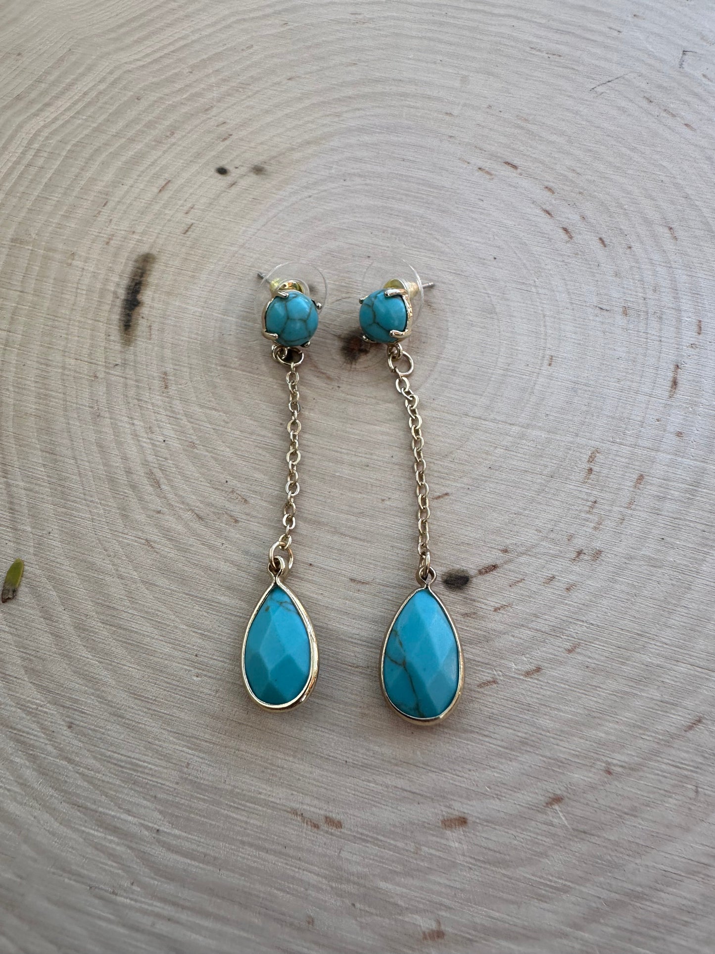 “The Golden Collection” Simple Double Stone Handmade Turquoise Beaded & 14k Gold Plated Earrings