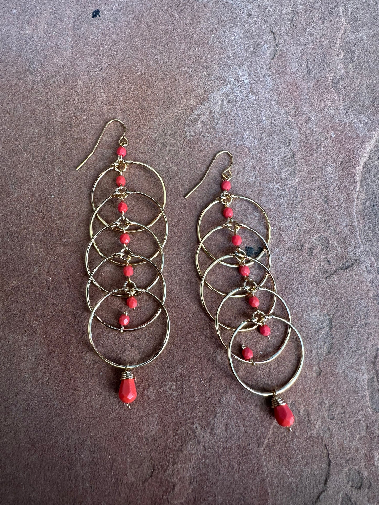 “The Golden Collection”  Miracle Handmade Gold Plated Coral Colored Beaded Earrings