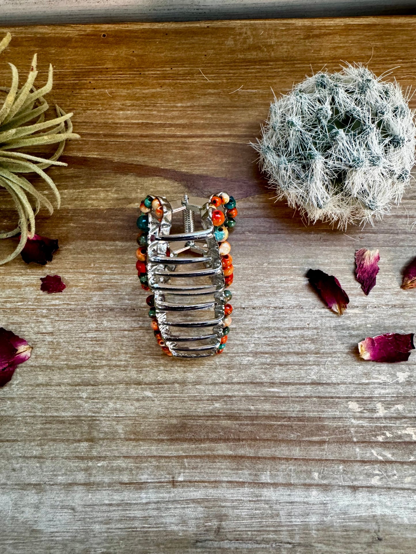 Smaller Orange and Turquoise magnesite beads Hair Clips