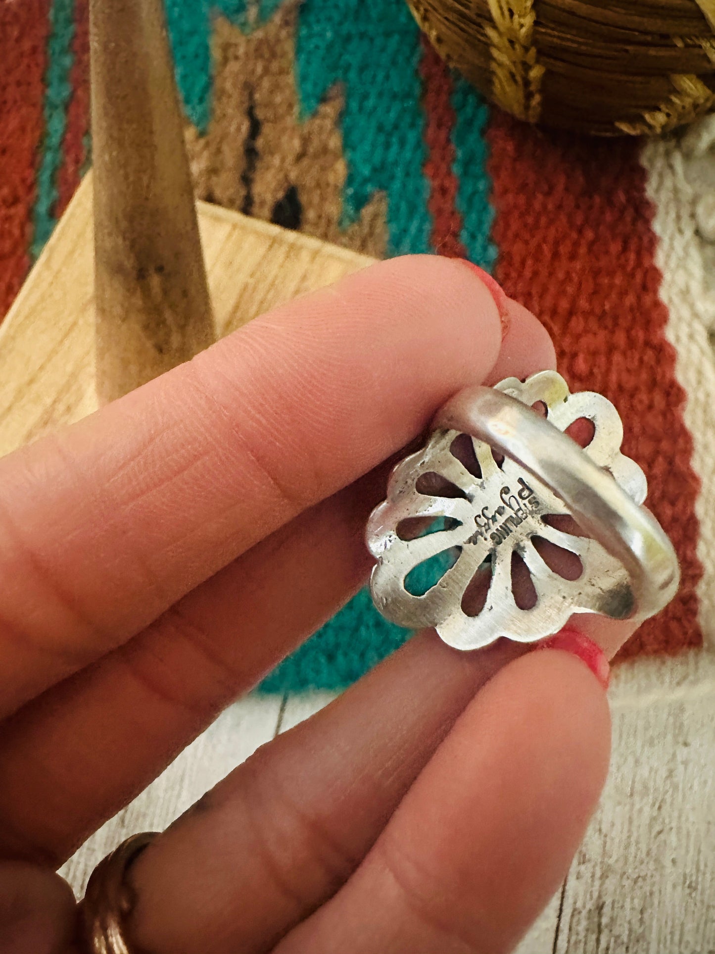 Navajo Sterling Silver & Palomino Turquoise Flower Ring