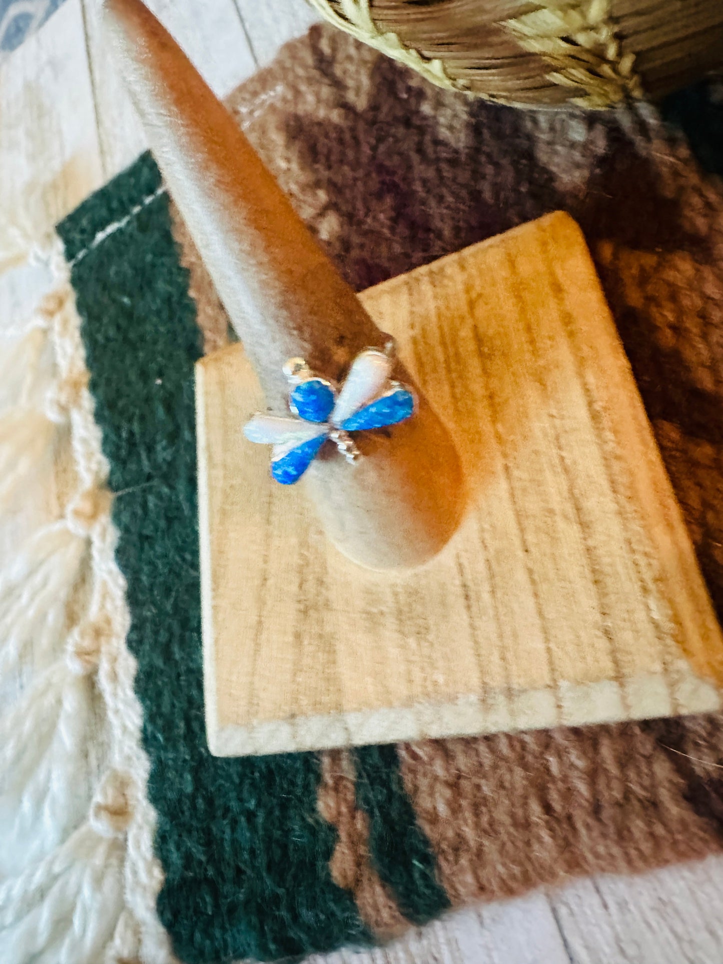 Navajo Sterling Silver, Blue & White Opal Dragonfly Ring