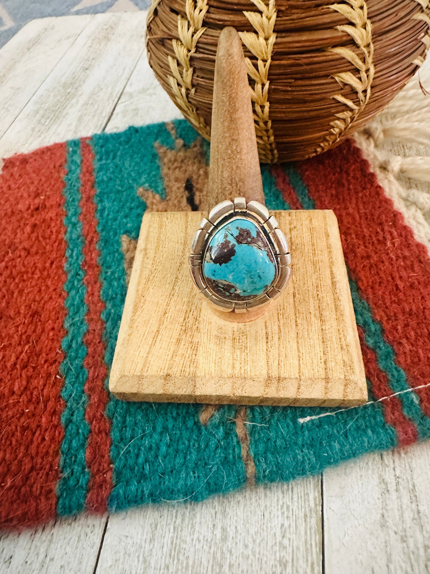 Navajo Sterling Silver & Turquoise Adjustable Ring