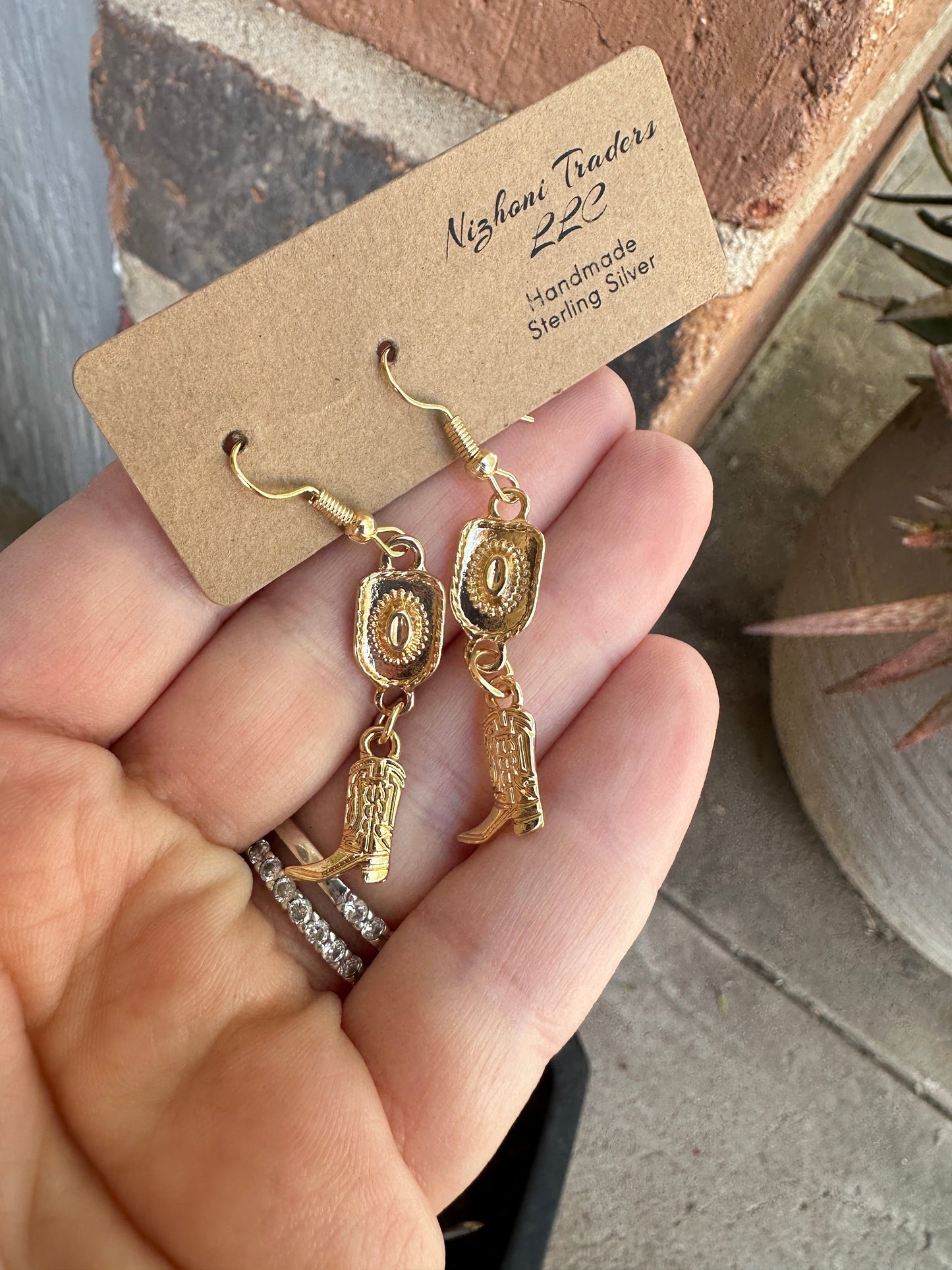 “The Golden Collection” Handmade 14k Gold Plated Cowboy Hat Cowboy Boot Hook Dangle Earrings