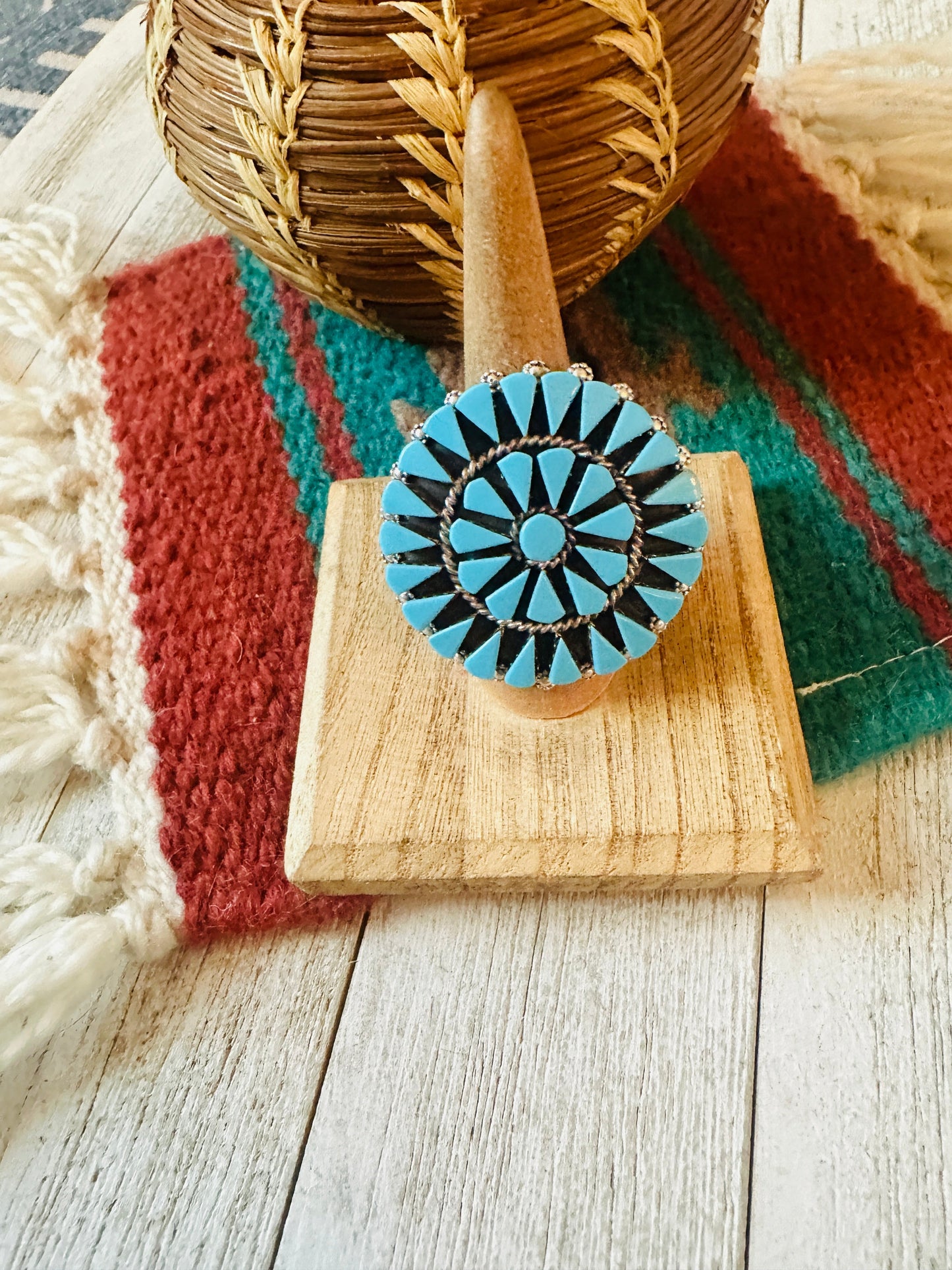 Zuni Sterling Silver & Turquoise Cluster Ring