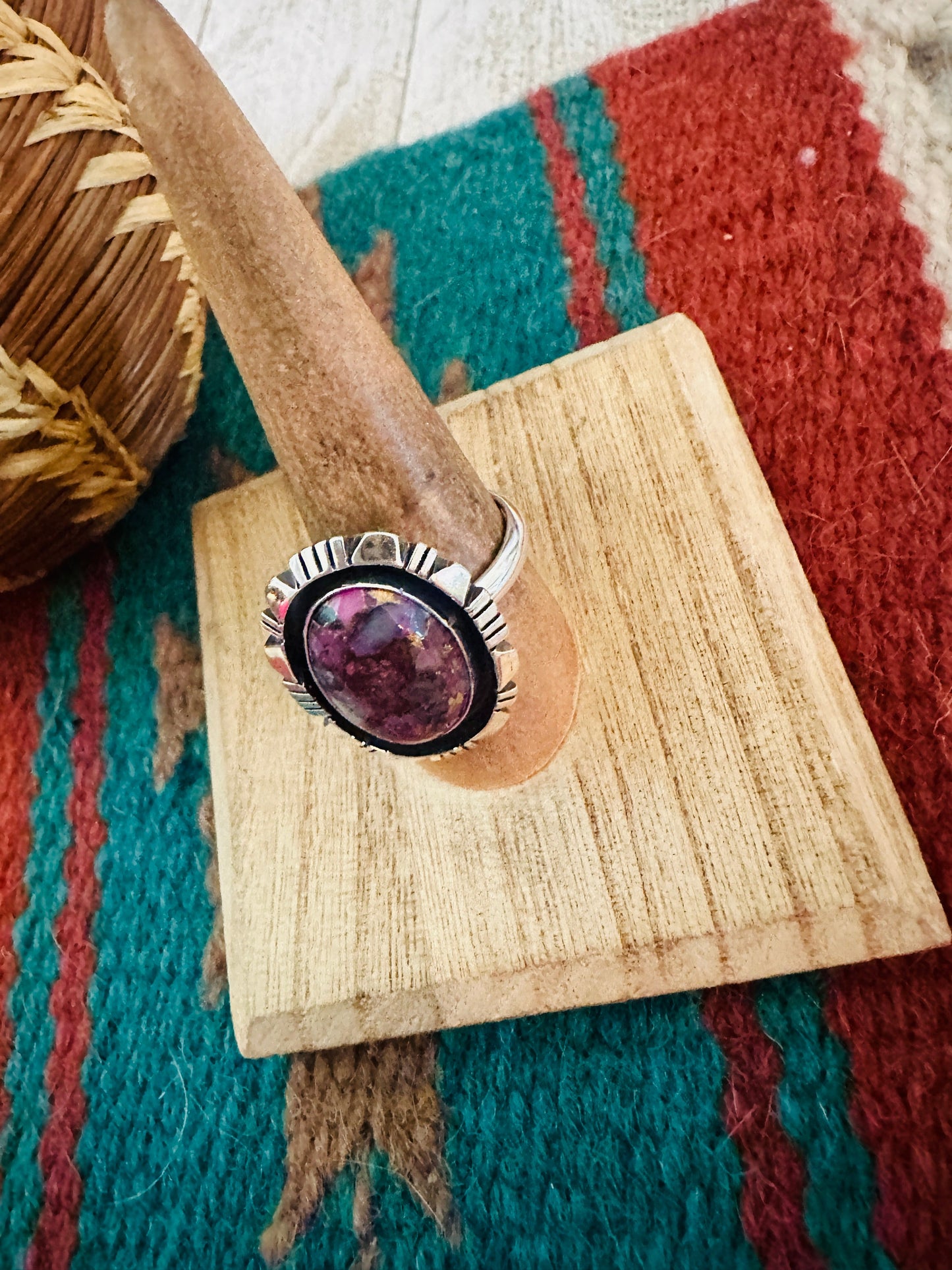 Navajo Sterling Silver & Pink Dream Mojave Adjustable Ring