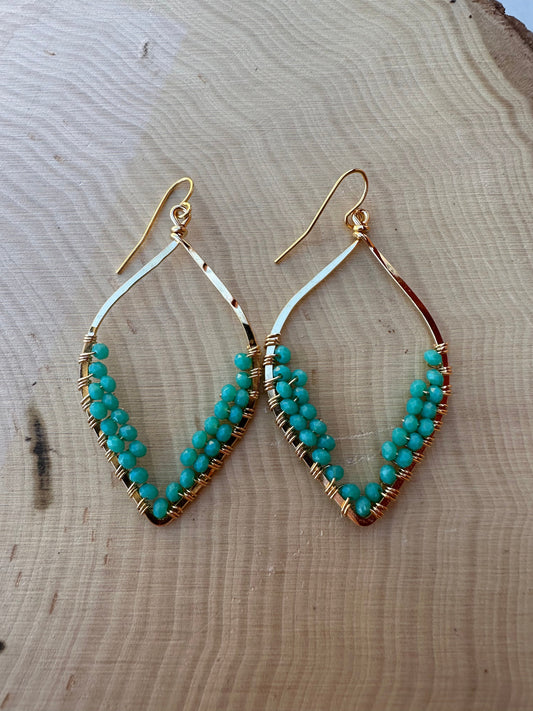 “The Golden Collection” Moonlight Handmade Turquoise Beaded & 14k Gold Plated Earrings