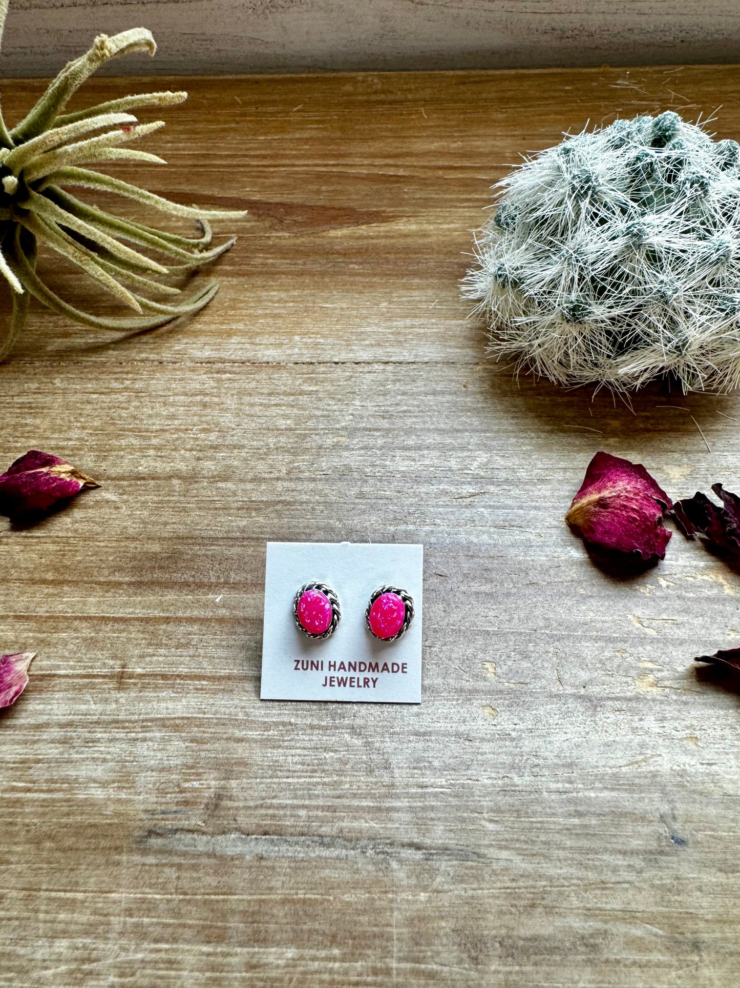 Stud Oval pink opal earrings