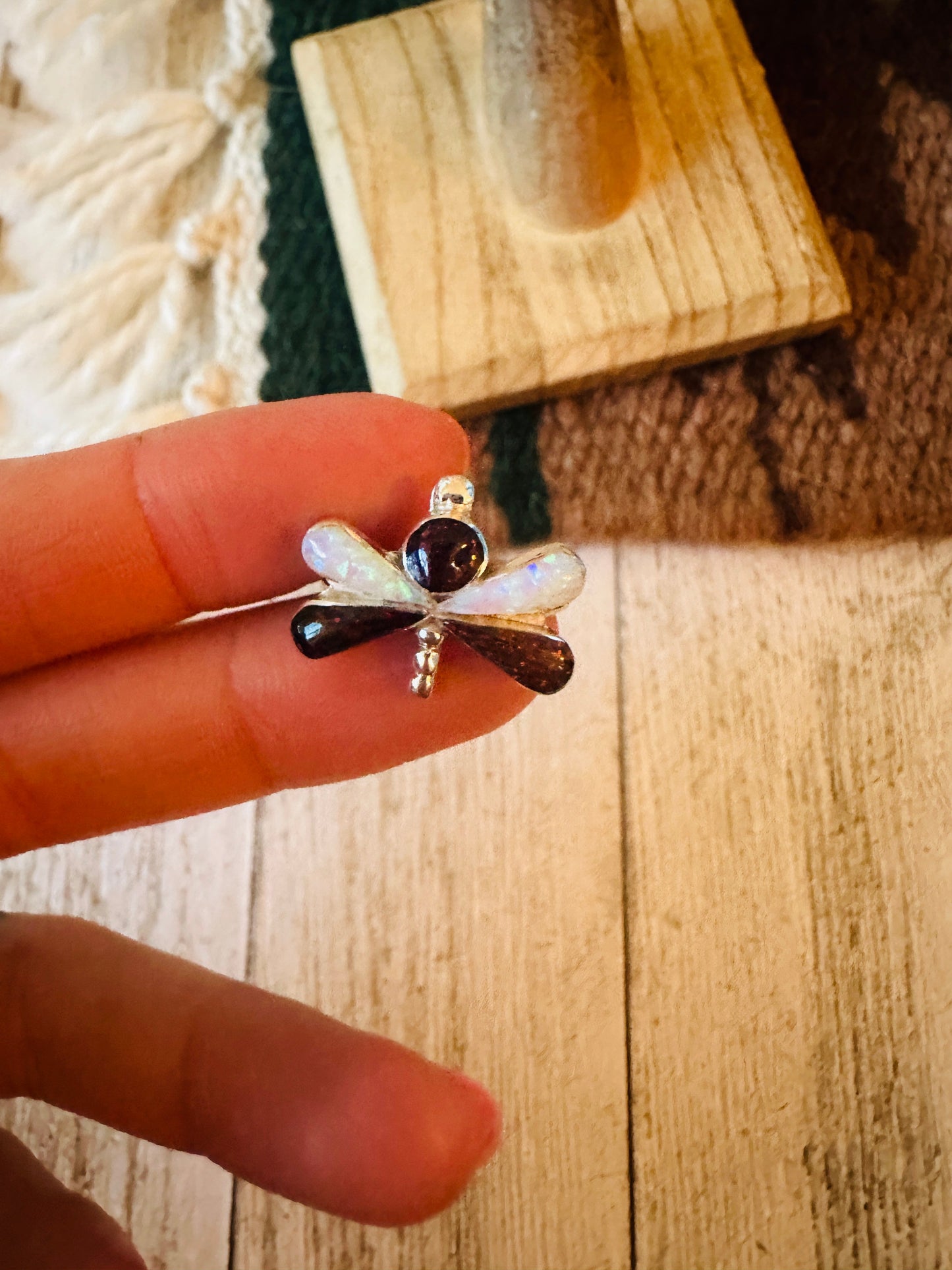 Navajo Sterling Silver, Brown & White Opal Dragonfly Ring