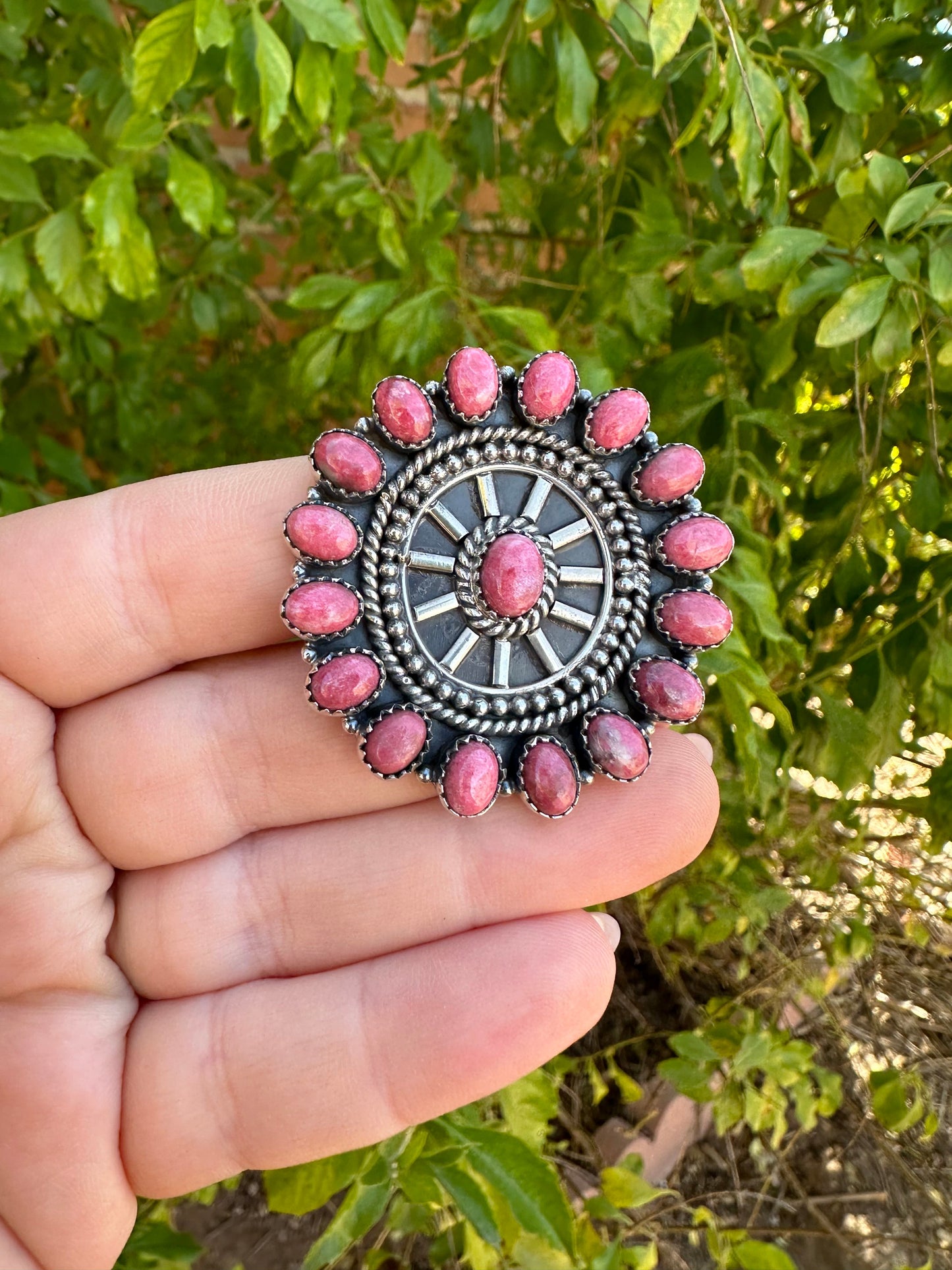 Beautiful Handmade Rhodonite And Sterling Silver Adjustable Ring