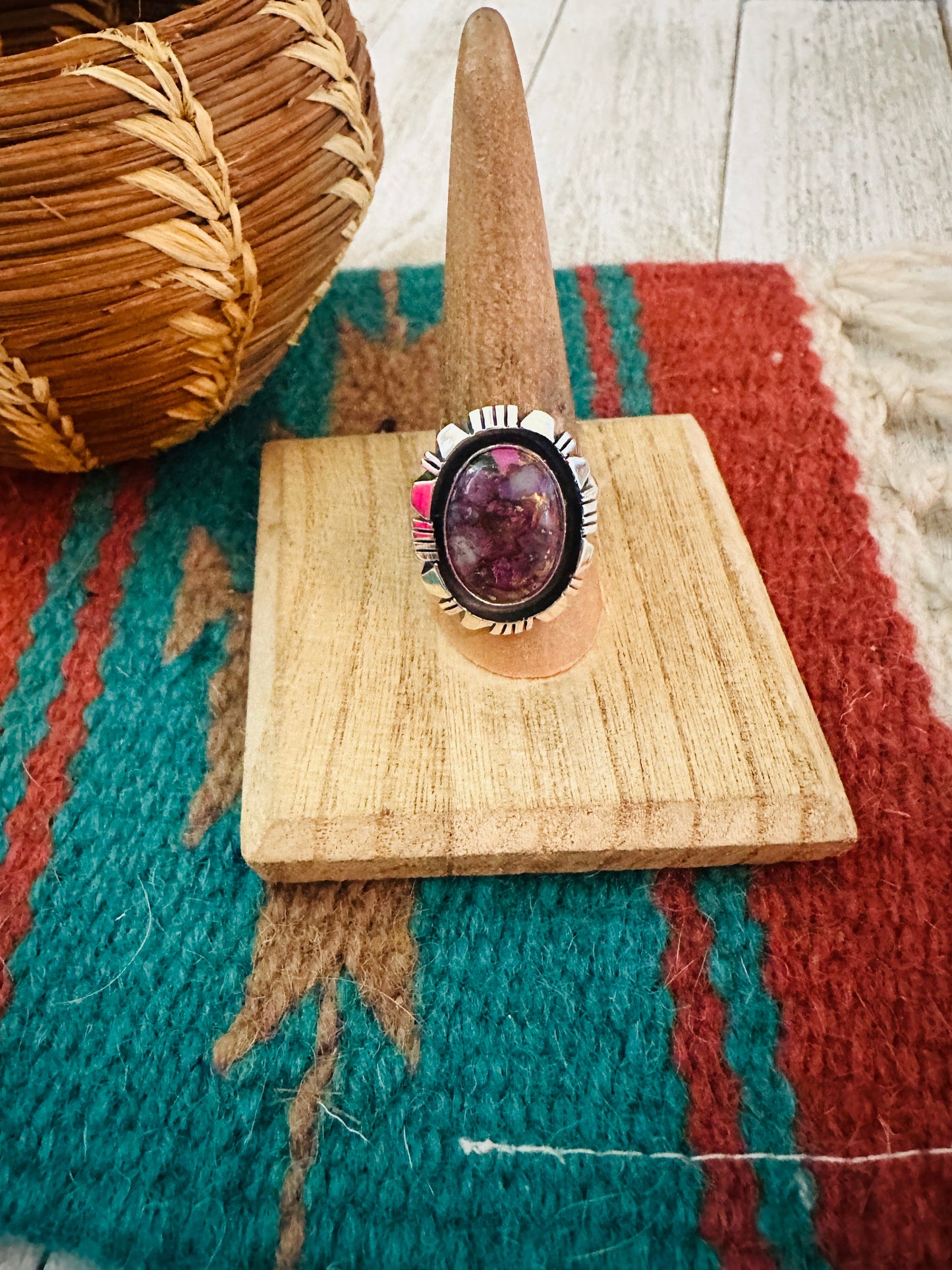 Navajo Sterling Silver & Pink Dream Mojave Adjustable Ring