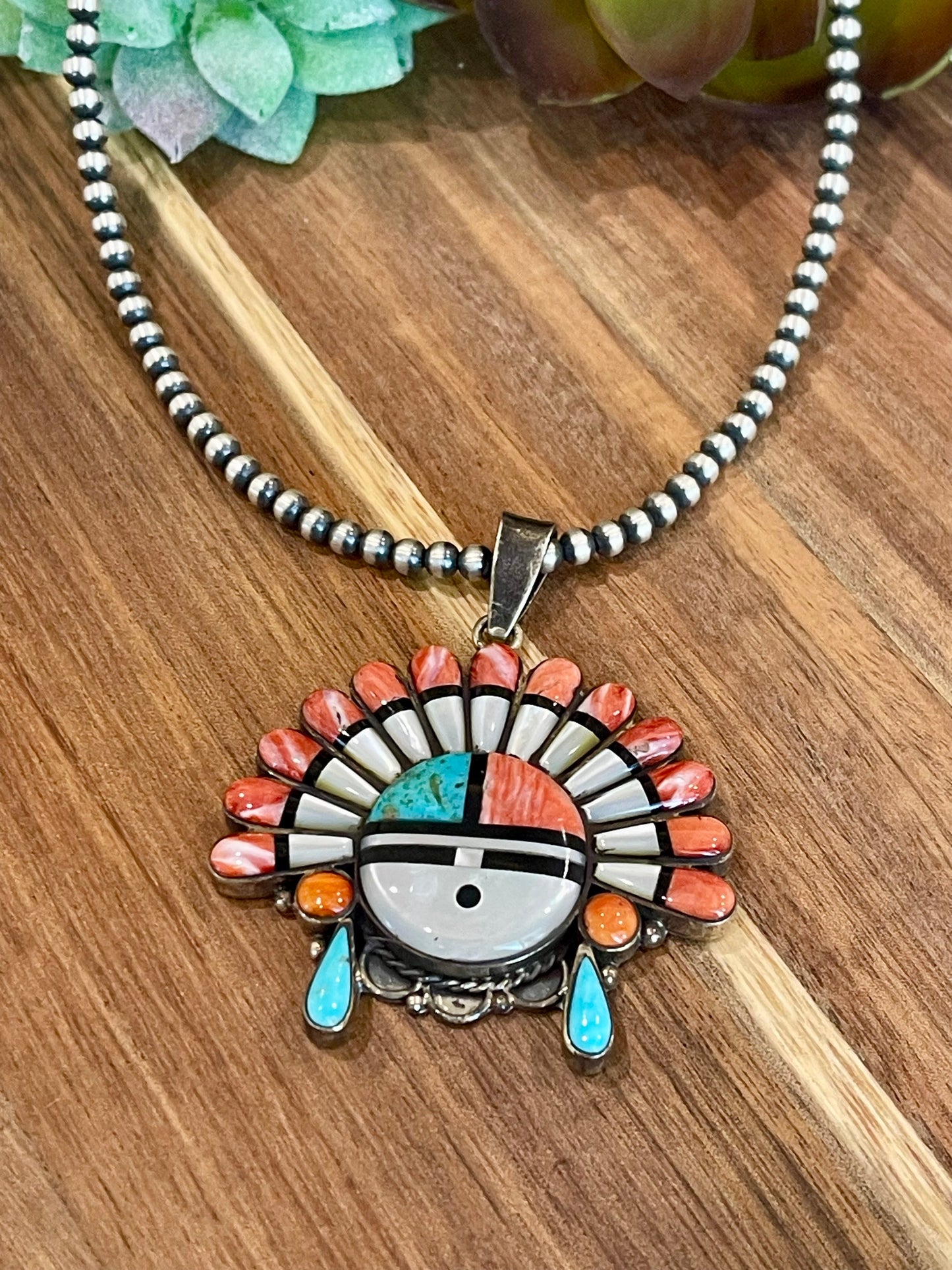 Beautiful Handmade Sterling Silver & Multi Stone Sunface Pendant