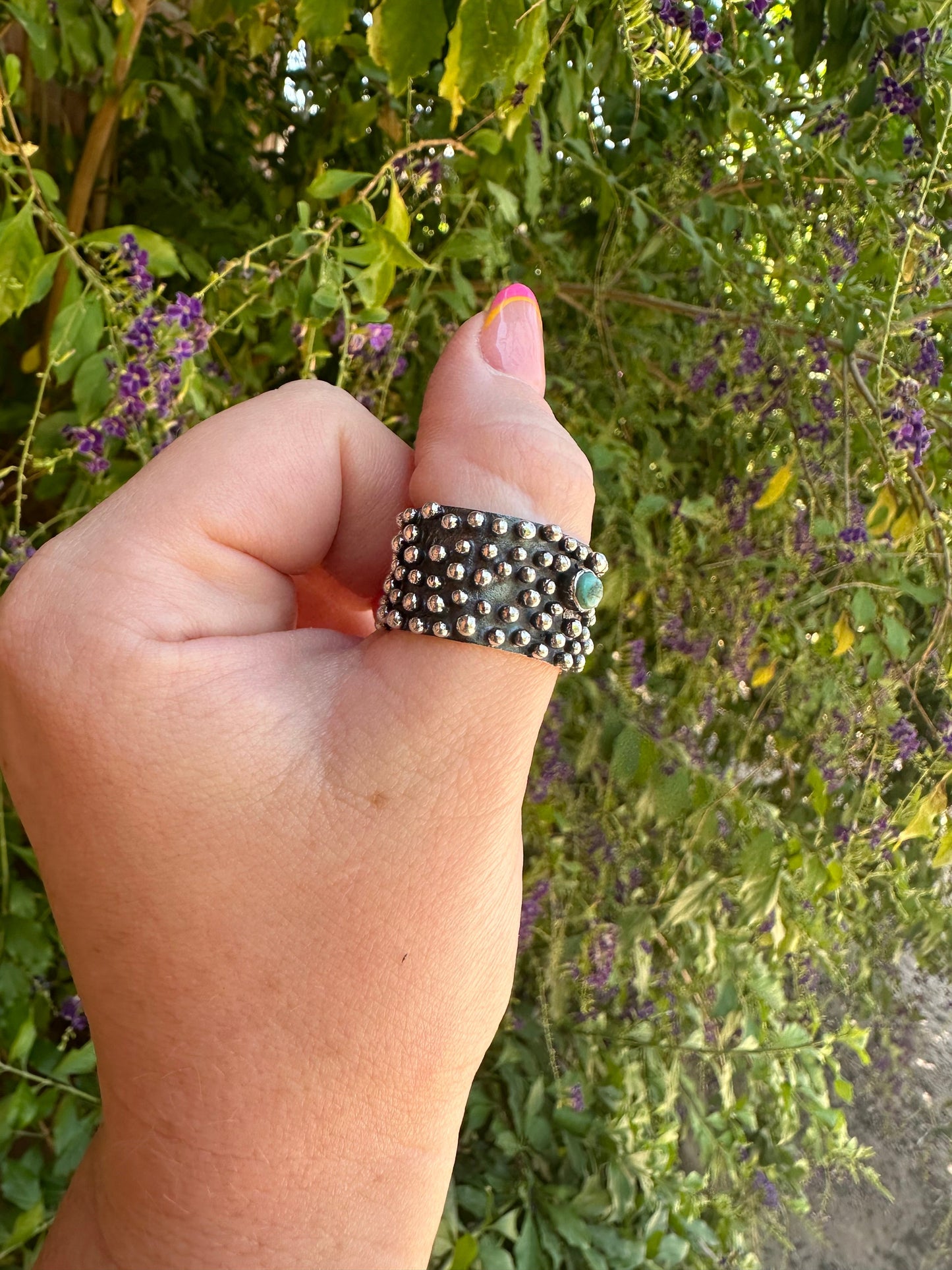 Beautiful Handmade Turquoise Sterling Silver Ball Adjustable Ring Band 1 Stone