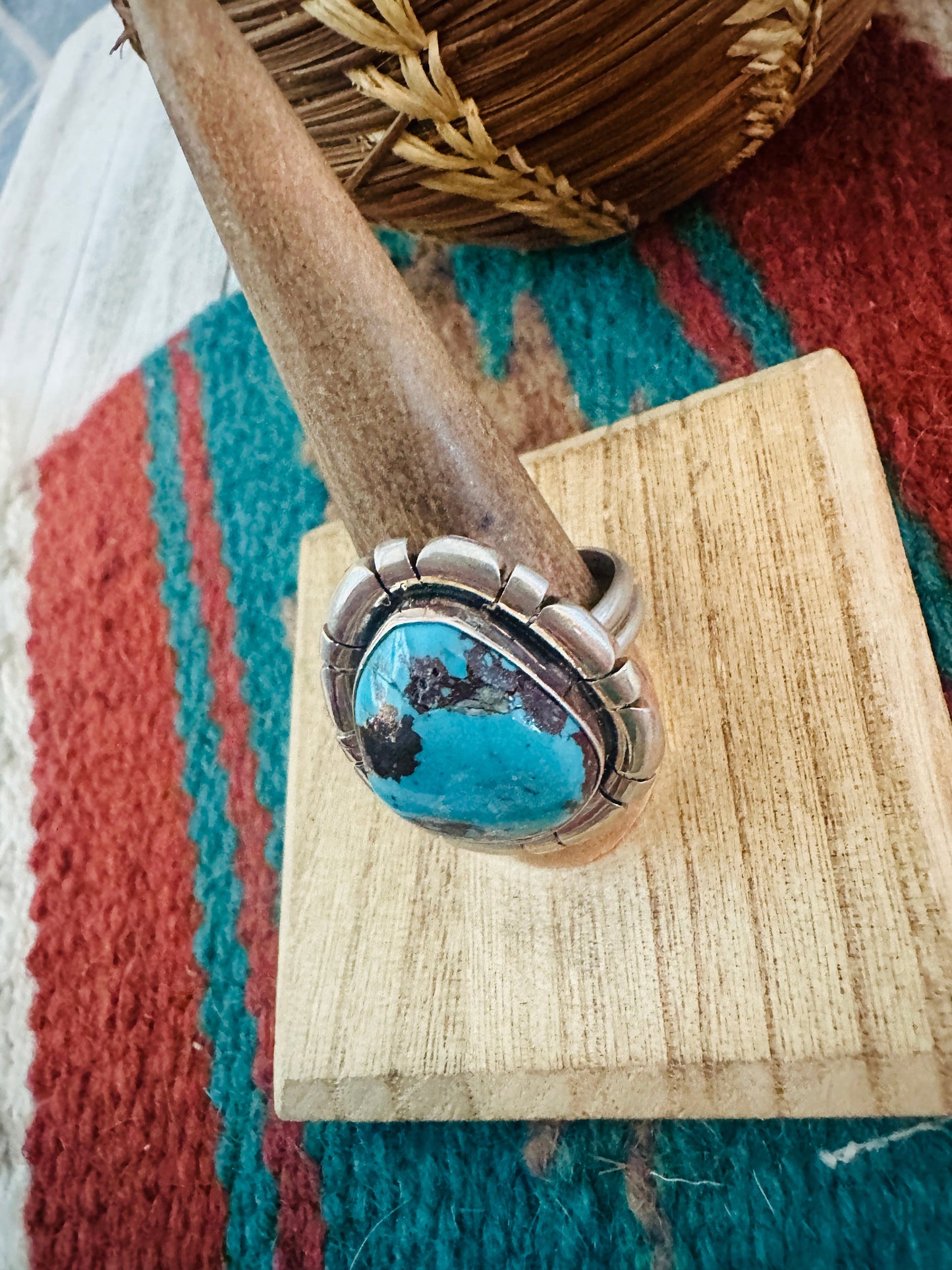 Navajo Sterling Silver & Turquoise Adjustable Ring