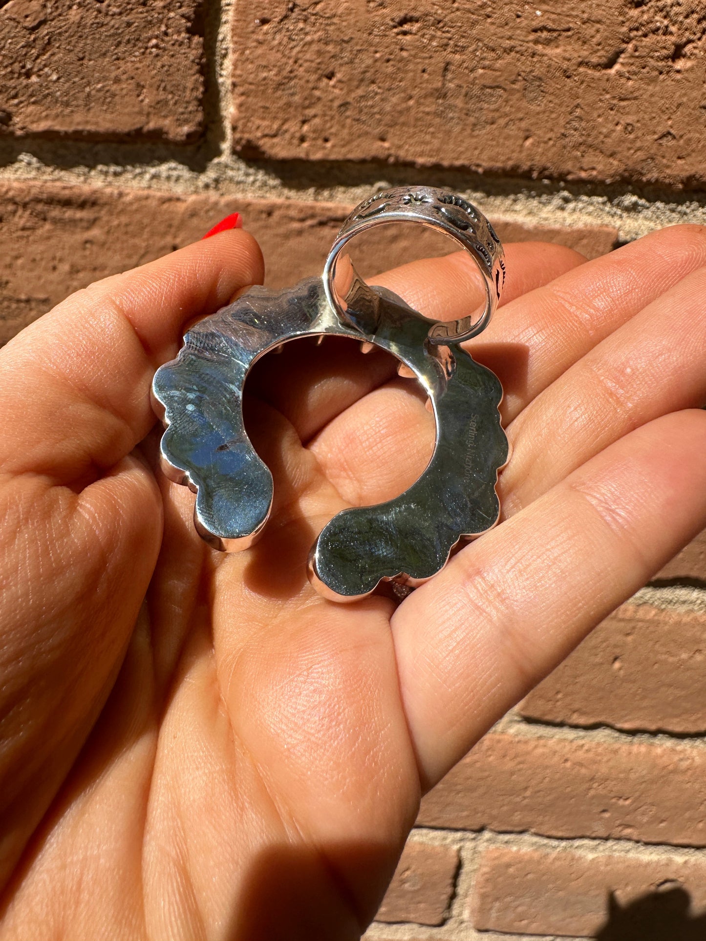 Beautiful Handmade Pink Dream Mojave, Number 8 Turquoise And Sterling Silver Adjustable Naja Ring