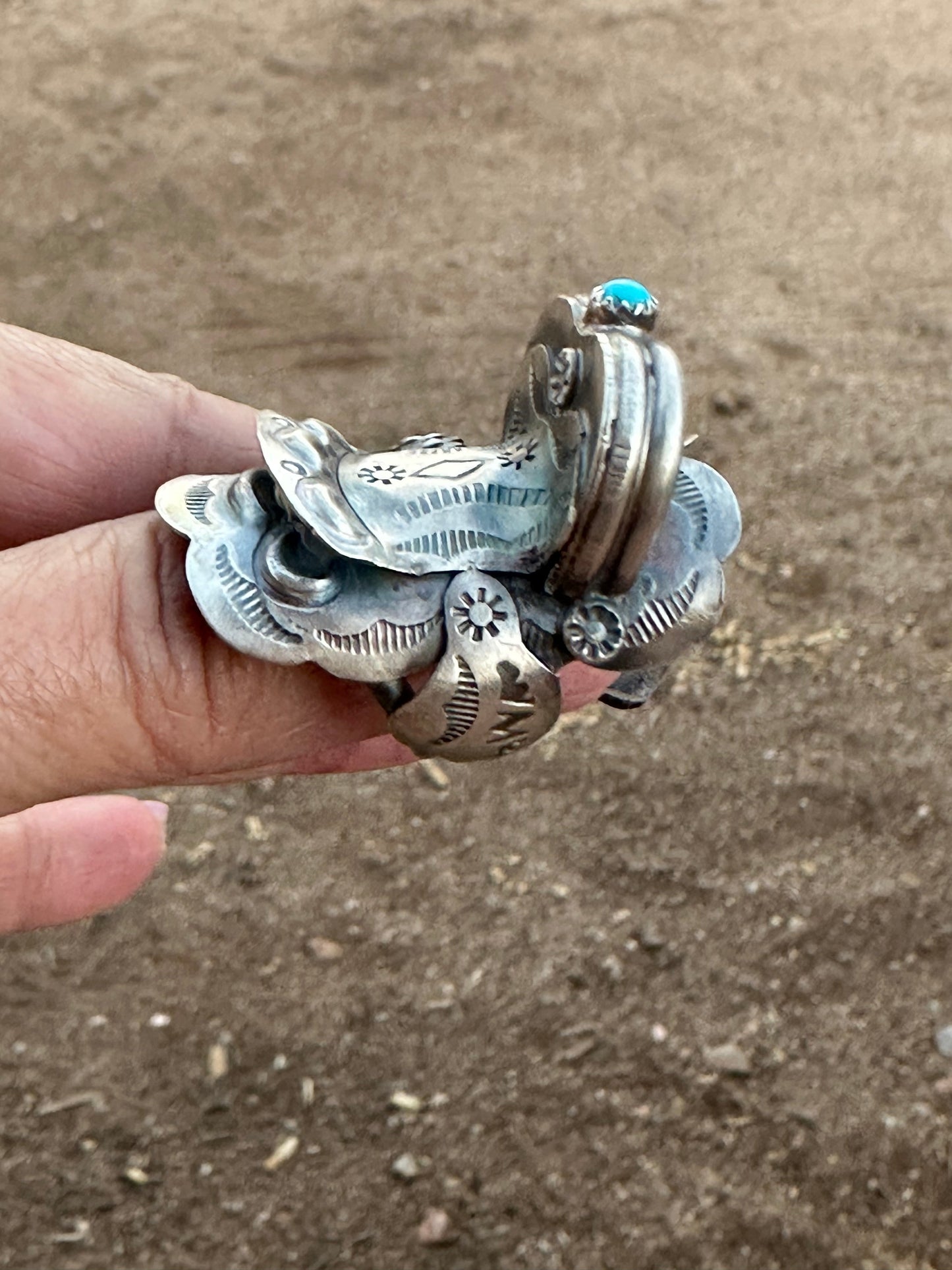 Navajo Tim Yazzie Sterling Silver and Turquoise Saddle Ring