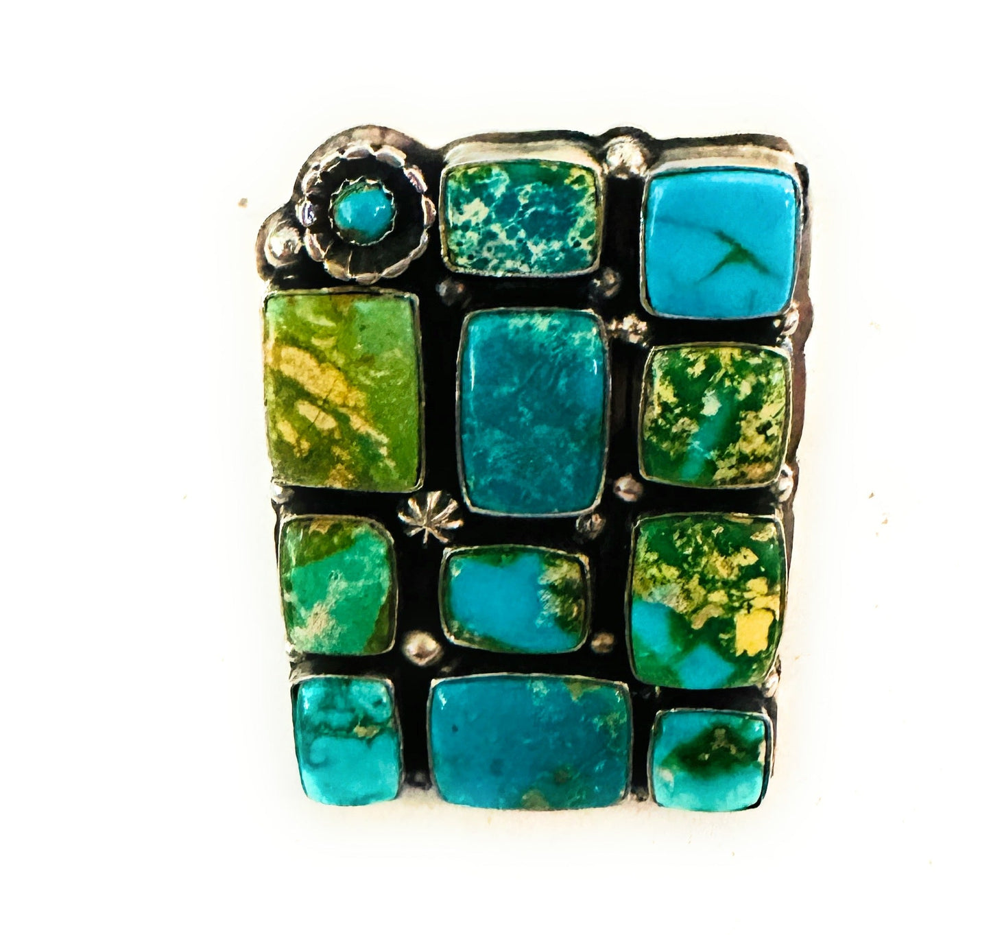 Navajo Sonoran Mountain Turquoise & Sterling Silver Adjustable Cluster Ring