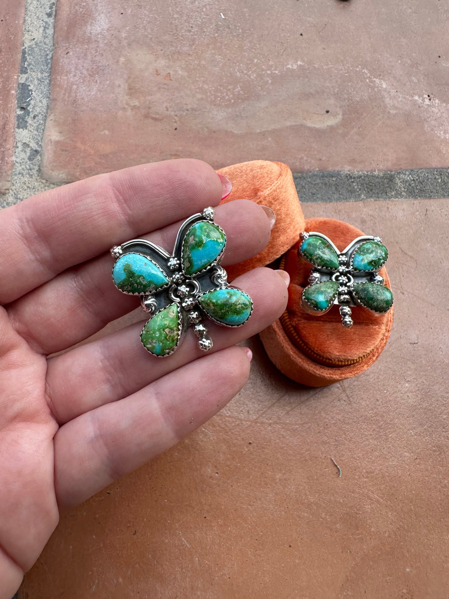 Handmade Butterfly Sonoran Mountain Turquoise & Sterling Adjustable Ring