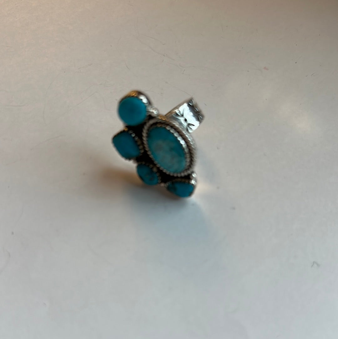 Beautiful Handmade Turquoise And Sterling Silver Adjustable Ring  Signed Nizhoni