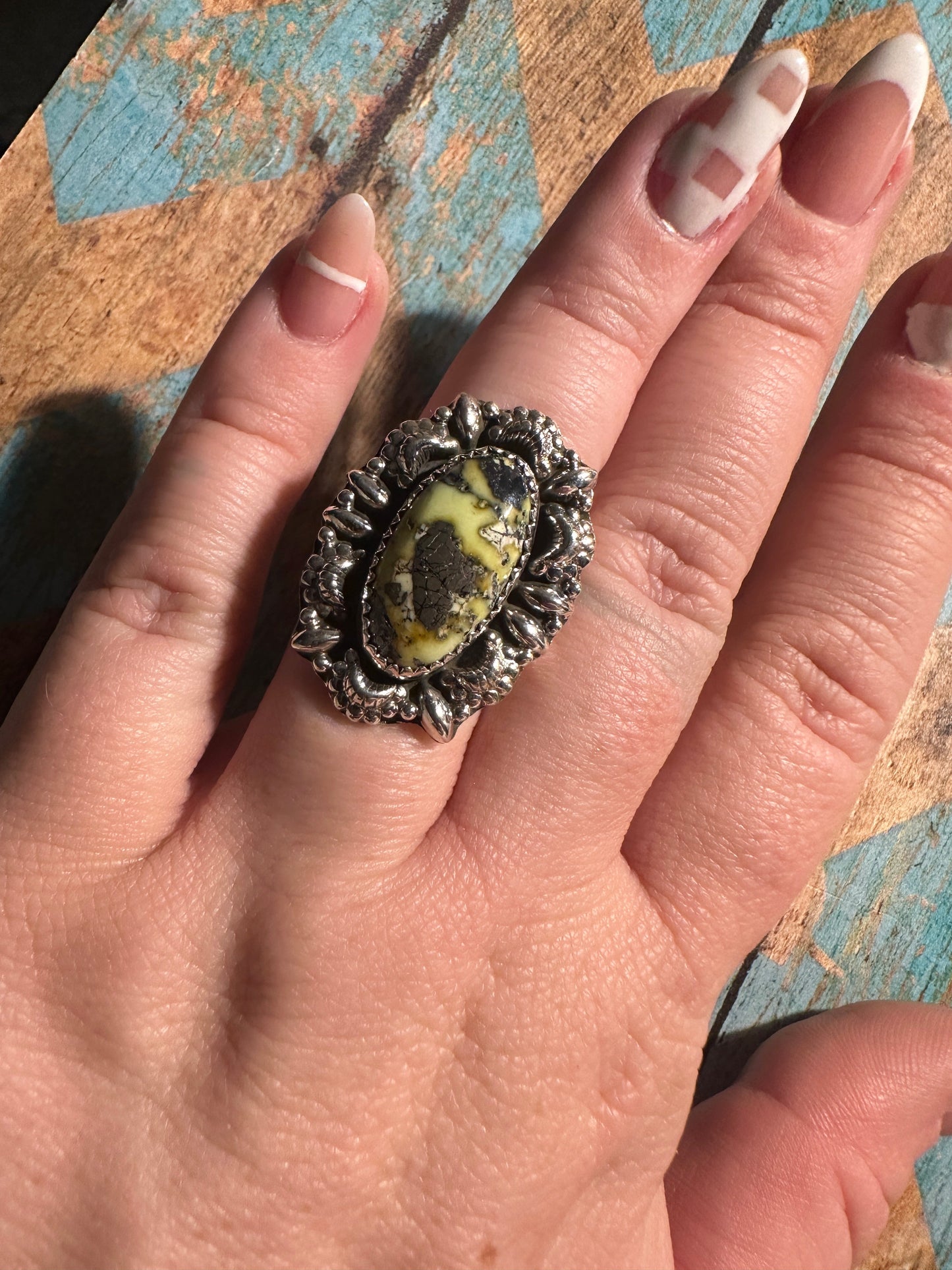 Beautiful Handmade Palomino Turquoise And Sterling Silver Adjustable Ring