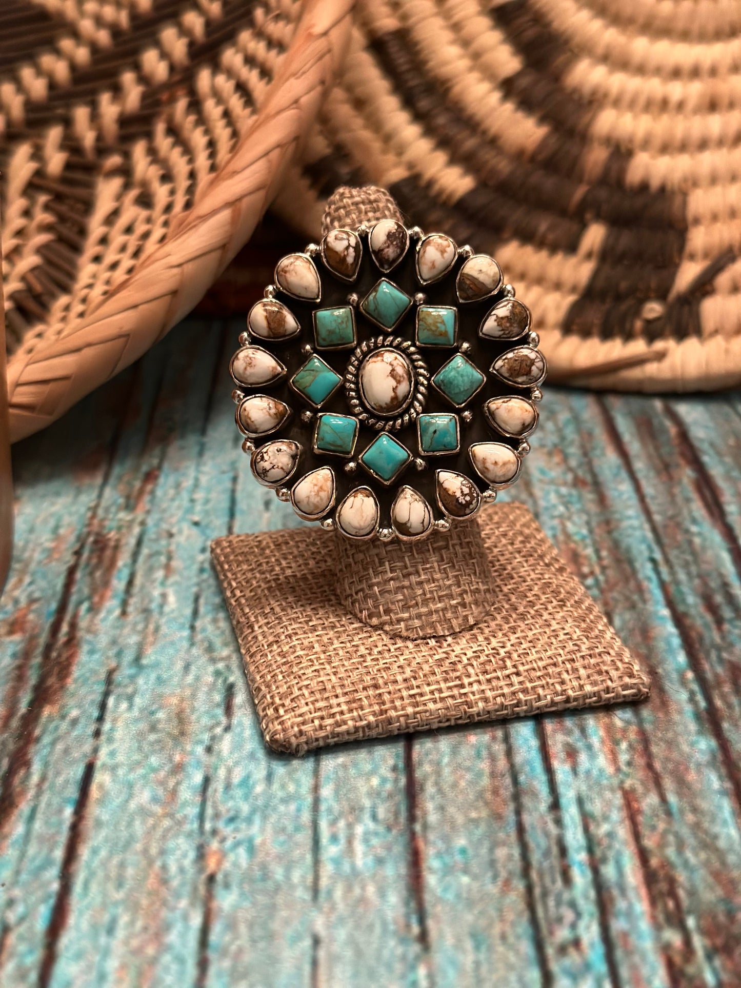 Desert Highway Wild Horse & Turquoise Sterling Silver Adjustable Ring