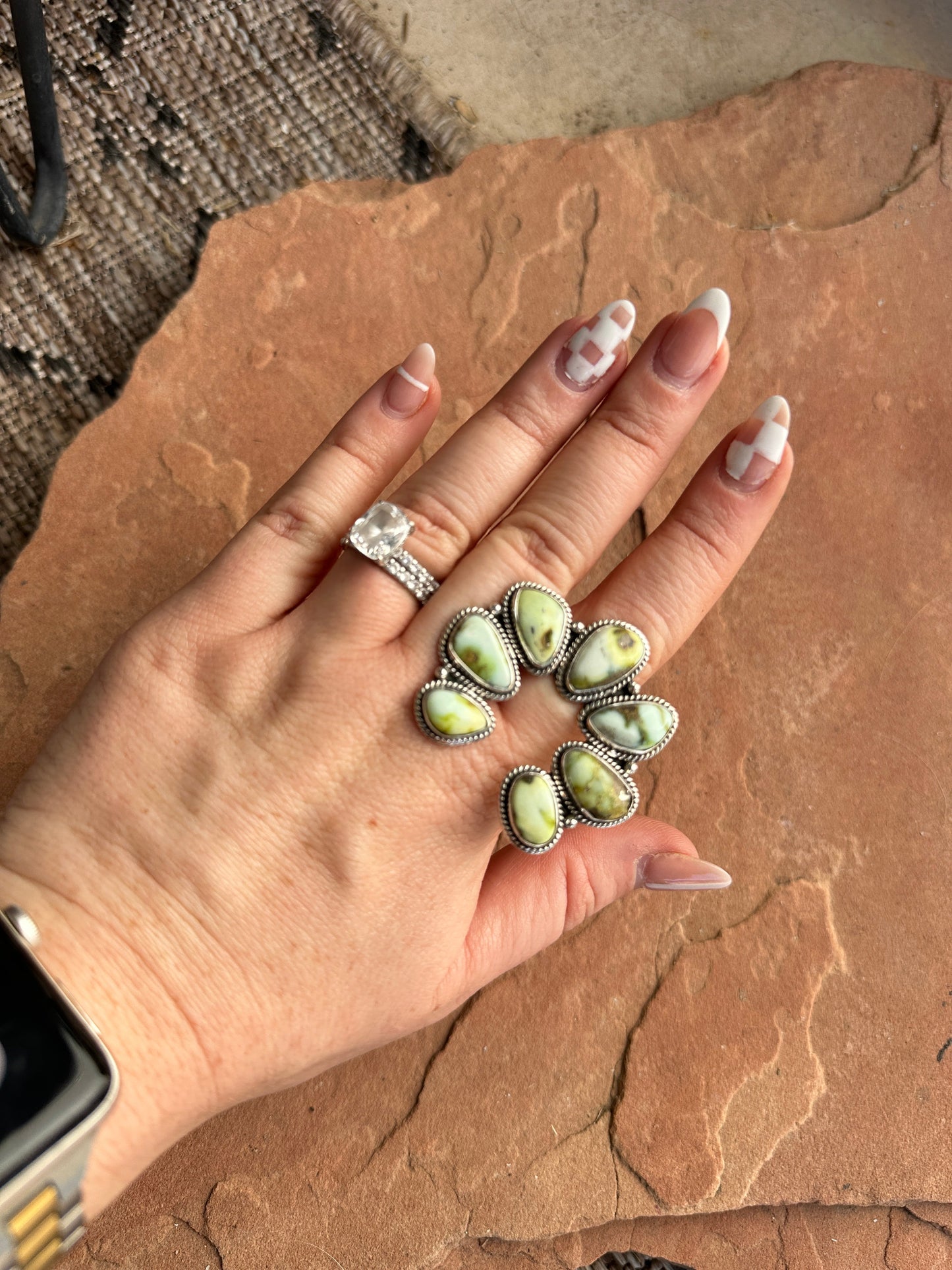 Beautiful Handmade Palomino Turquoise And Sterling Silver Adjustable Naja Ring