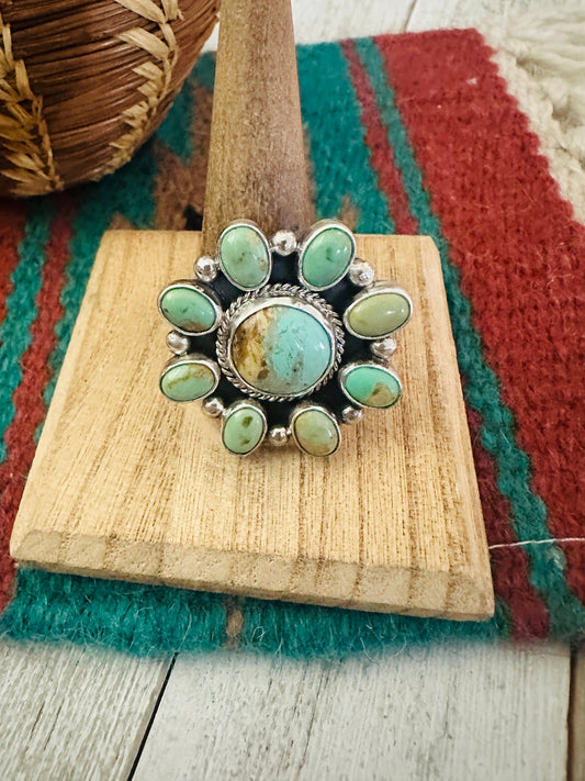 Navajo Sterling Silver & Turquoise Cluster Adjustable Ring