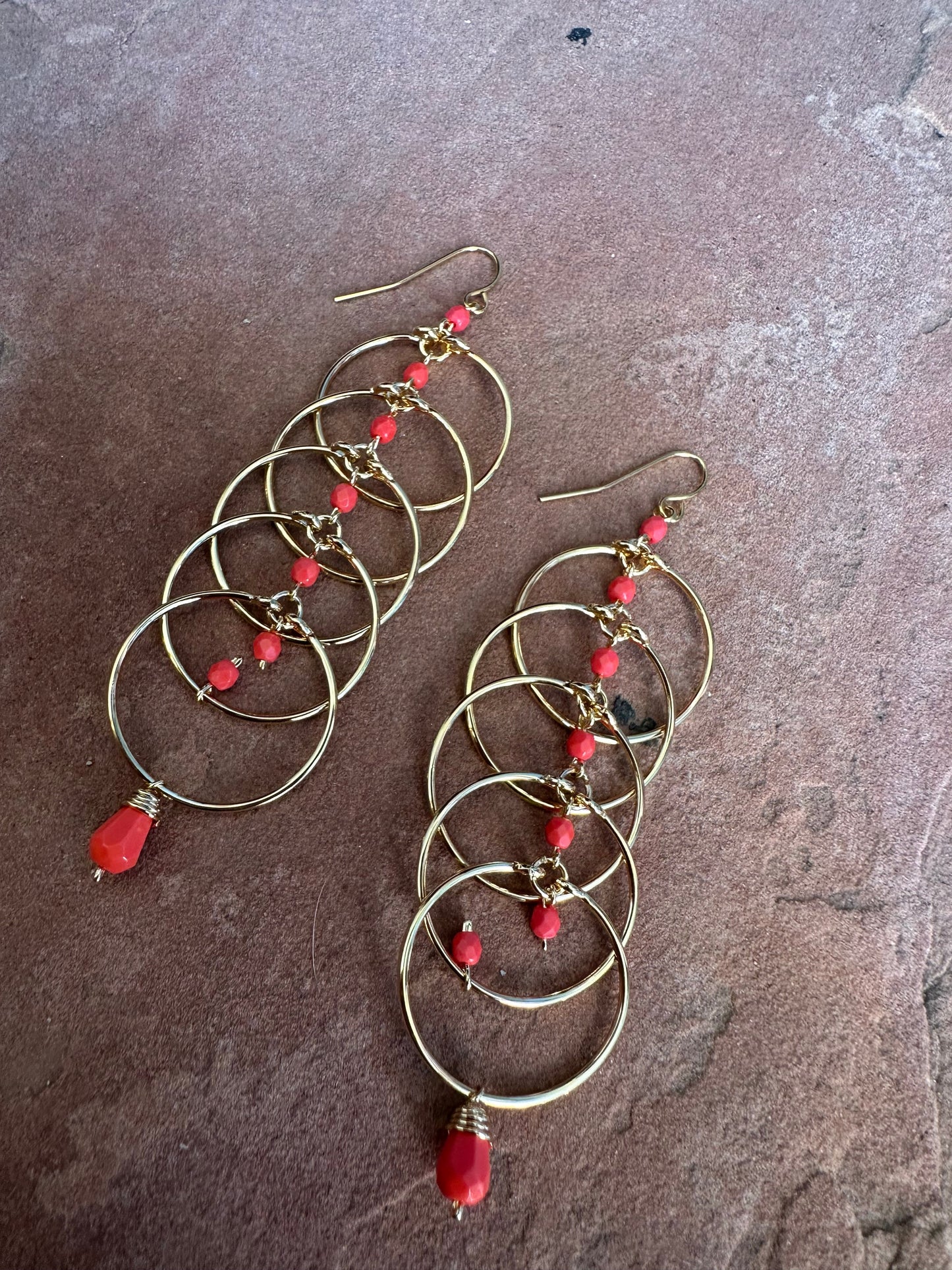 “The Golden Collection”  Miracle Handmade Gold Plated Coral Colored Beaded Earrings