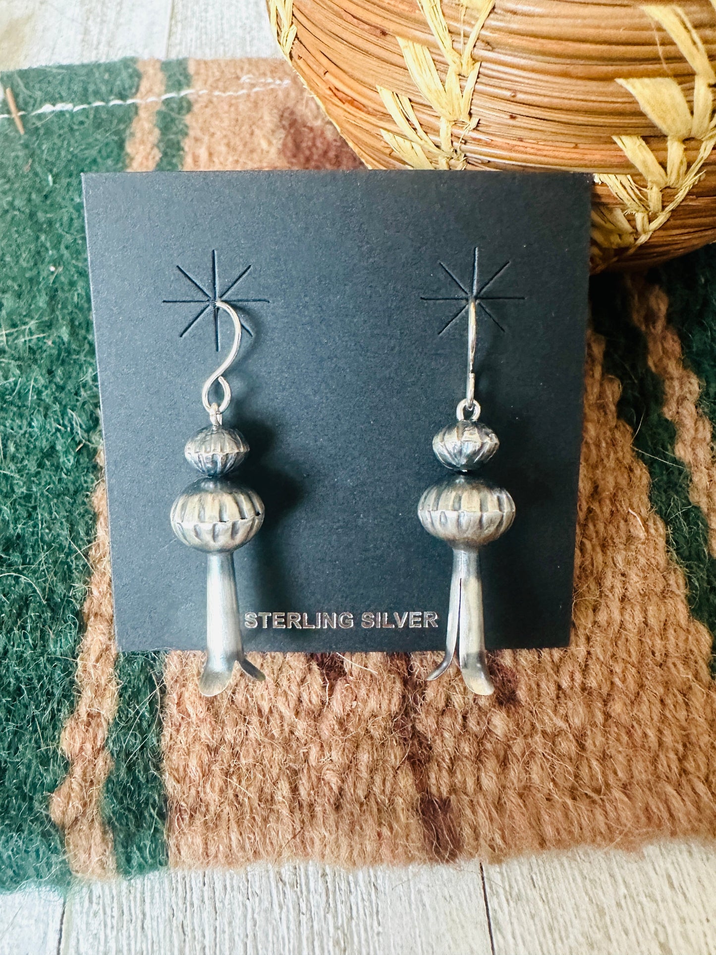 Navajo Sterling Silver Beaded Blossom Dangle Earrings