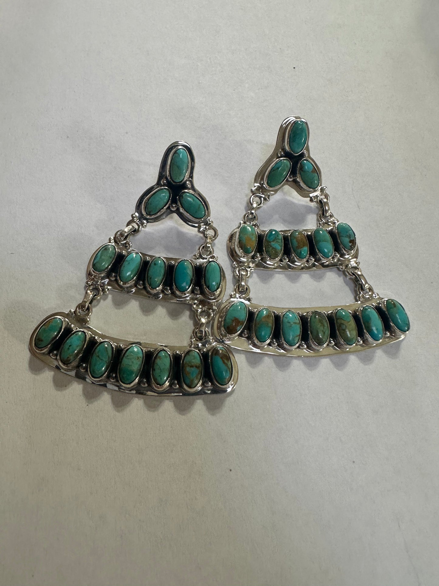 “Rodeo Roundup” Handmade Turquoise And Sterling Silver Dangle Earrings Signed Nizhoni