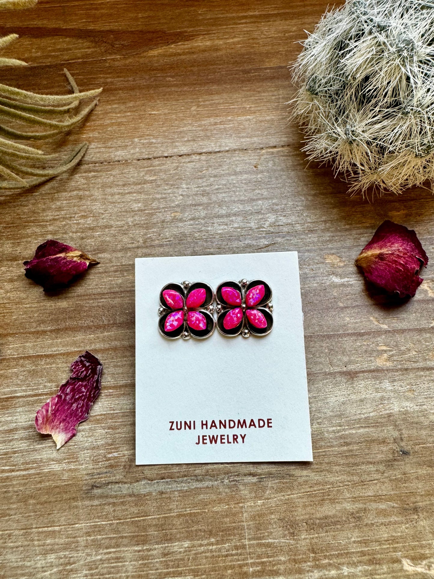 Flower Stud Pink Opal Earrings