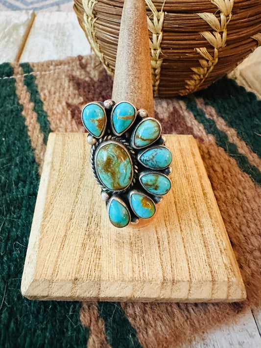 Navajo Turquoise & Sterling Silver Cluster Adjustable Ring