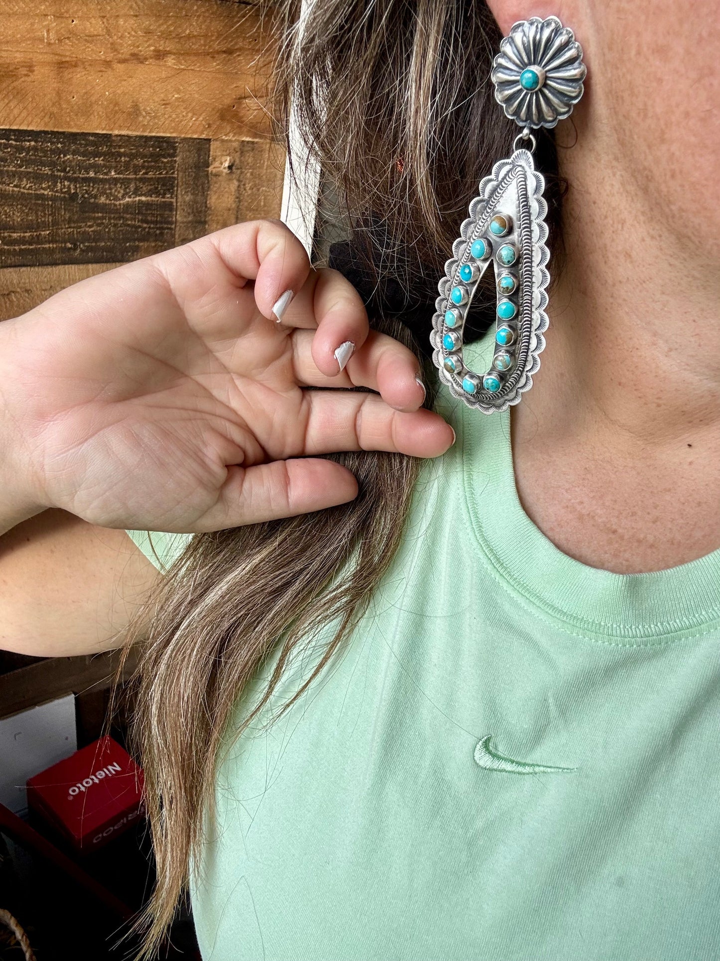 Big Dangle Stud Blue Turquoise Earrings