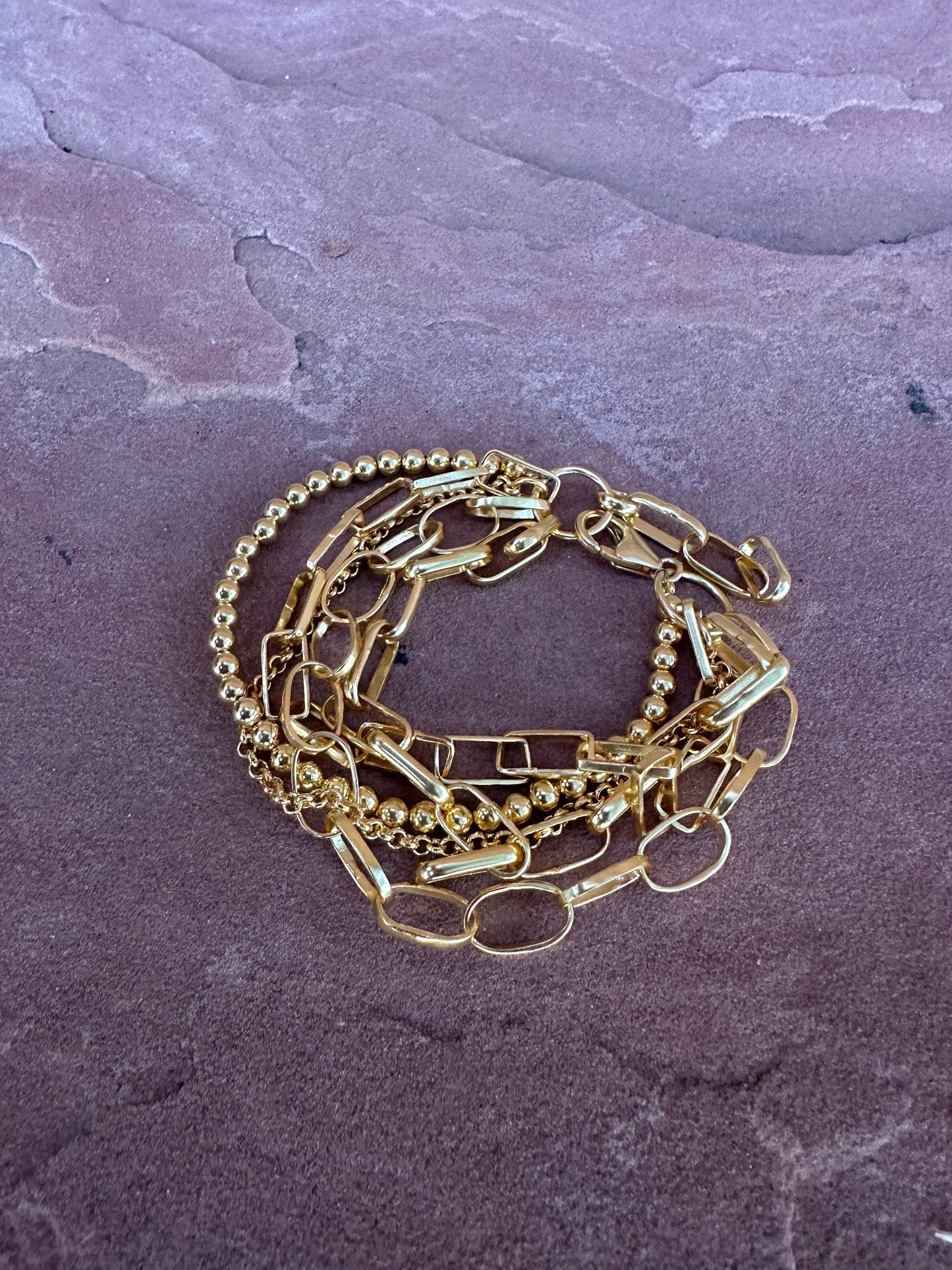 “The Golden Collection” GOLD CITY Handmade Sterling Silver Gold Plated 5 Strand Link Bracelet