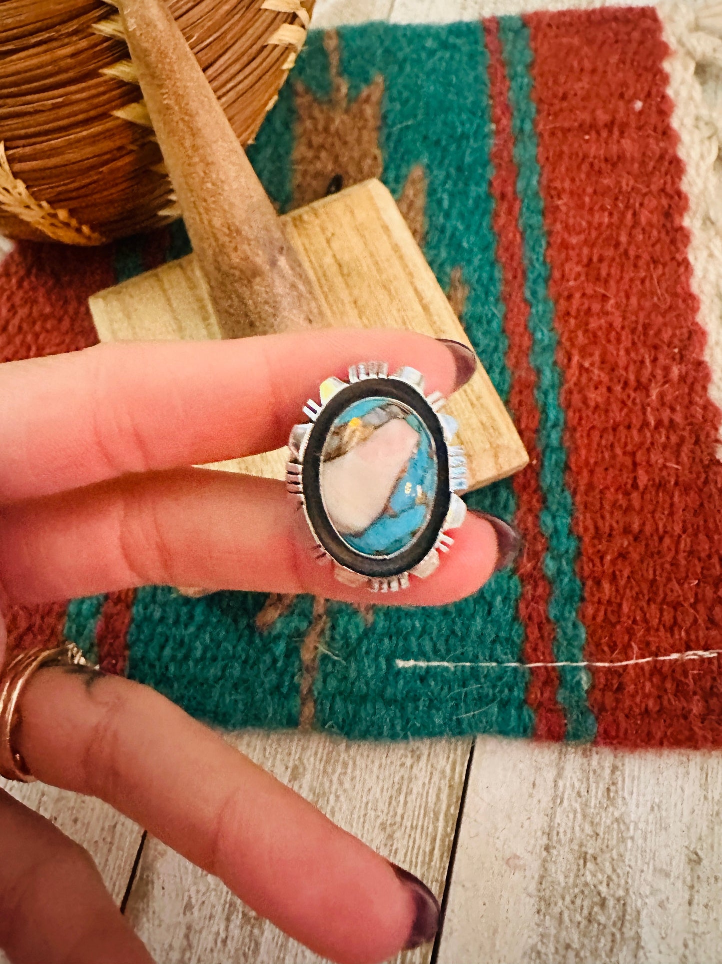 Navajo Sterling Silver & Pink Dream Mojave Adjustable Ring