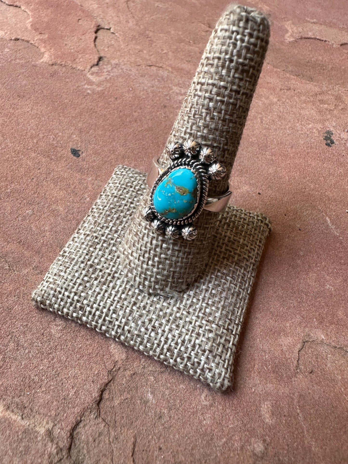 Beautiful Handmade Sonoran Turquoise And Sterling Silver Adjustable Ring