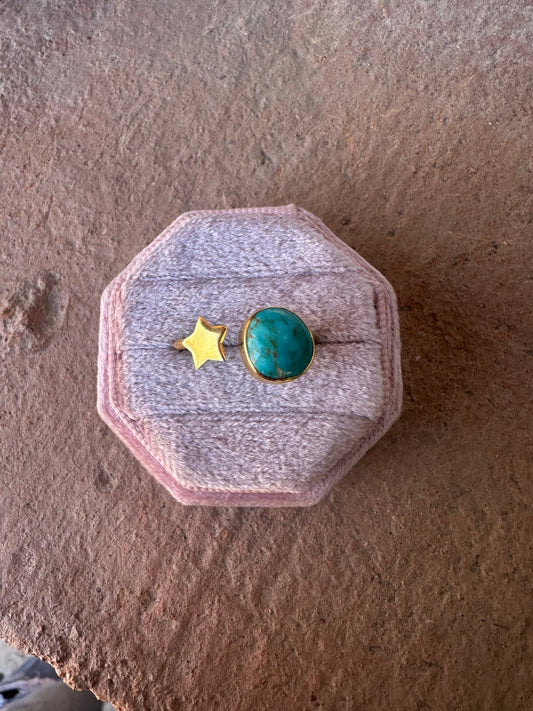 “The Golden Collection” Turquoise Star Handmade Natural Turquoise 14k Gold Plated Adjustable Ring