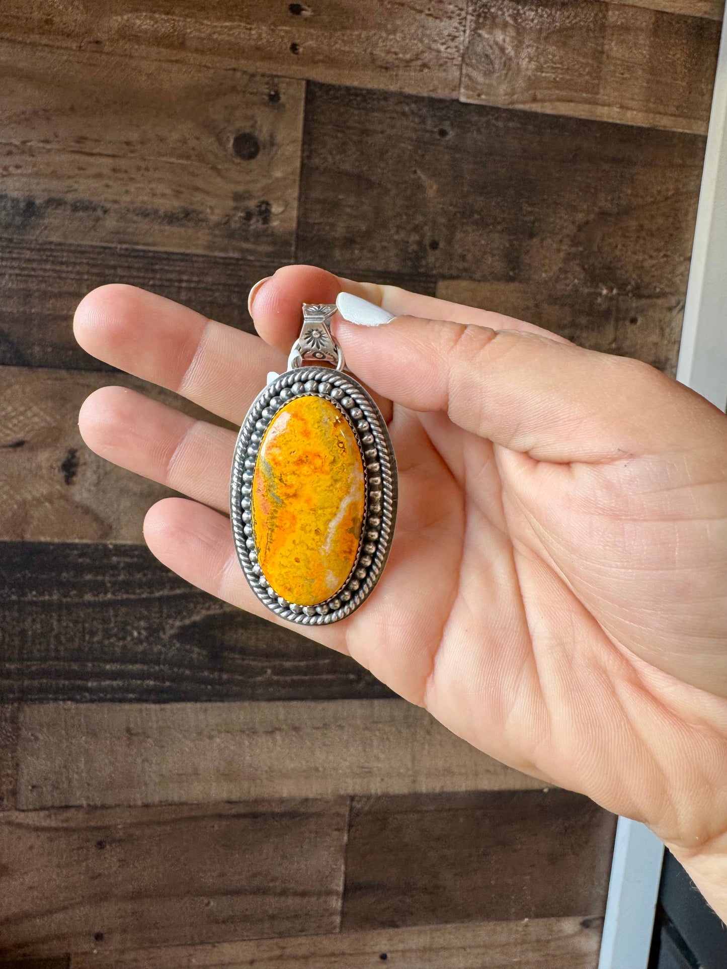 Oval Pendant - sterling silver with bumblebee jasper