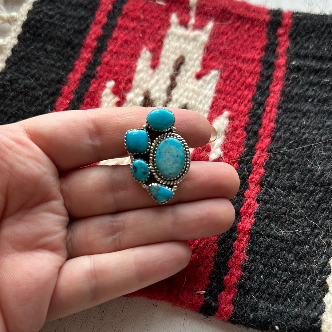 Beautiful Handmade Turquoise And Sterling Silver Adjustable Ring  Signed Nizhoni